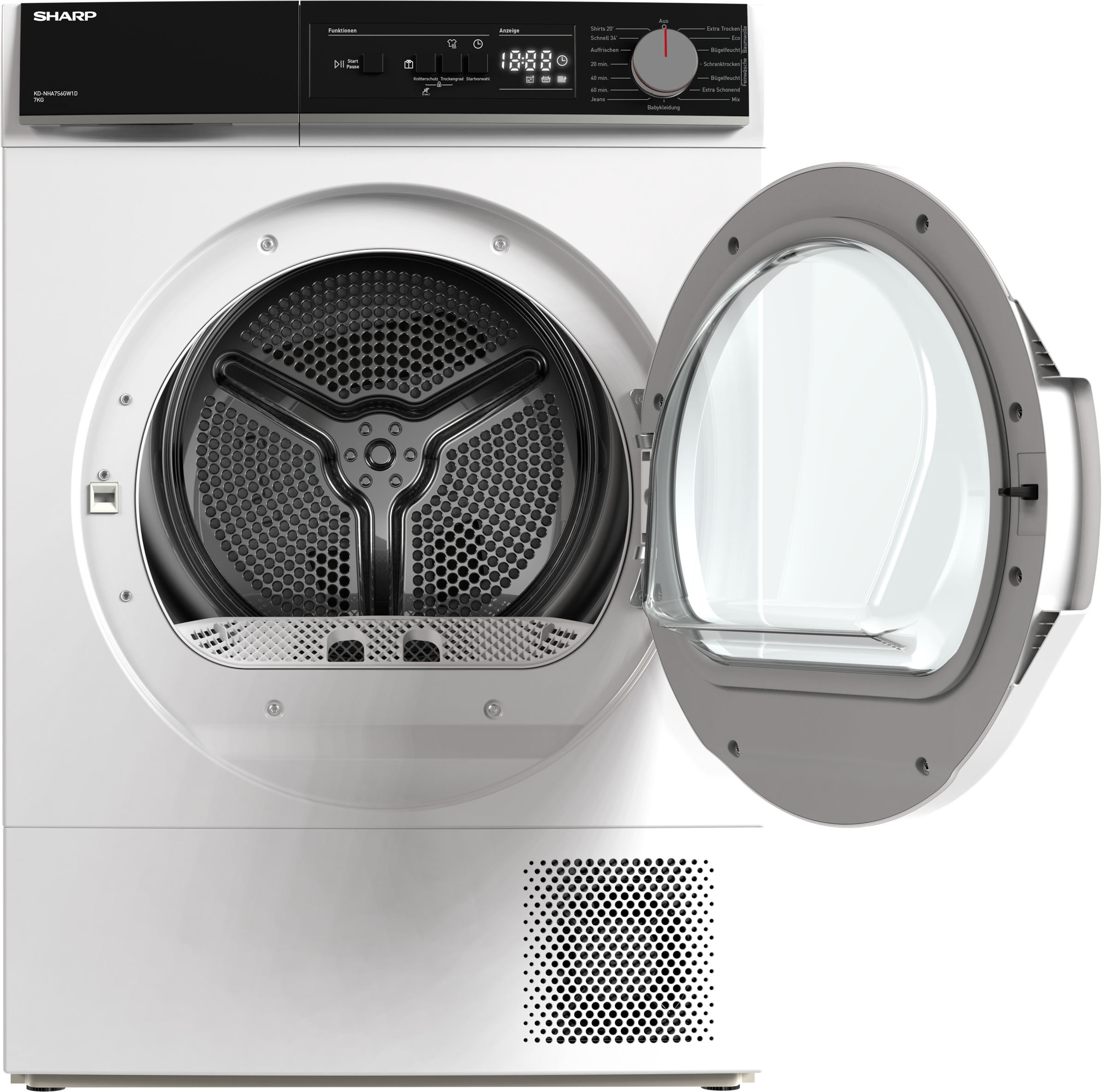 Sharp Wärmepumpentrockner »KD-NHA7S6GW1D-DE«, Budget Class, 7kg / EEK D / 3 Tasten / XL-Glas-Tür / Weiß