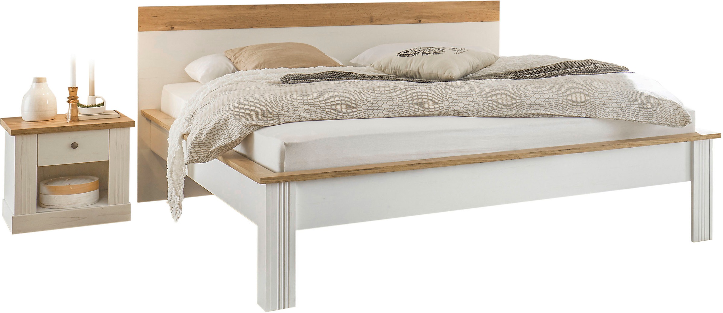 Schlafzimmer-Set OTTO HOME Westminster, weiß, B/H: 180cm x 200cm, Schlafzimmermöbel-Sets, Schlafzimmer-Set, Bett Liegefläche 180/200cm und 2 Nachtkommoden