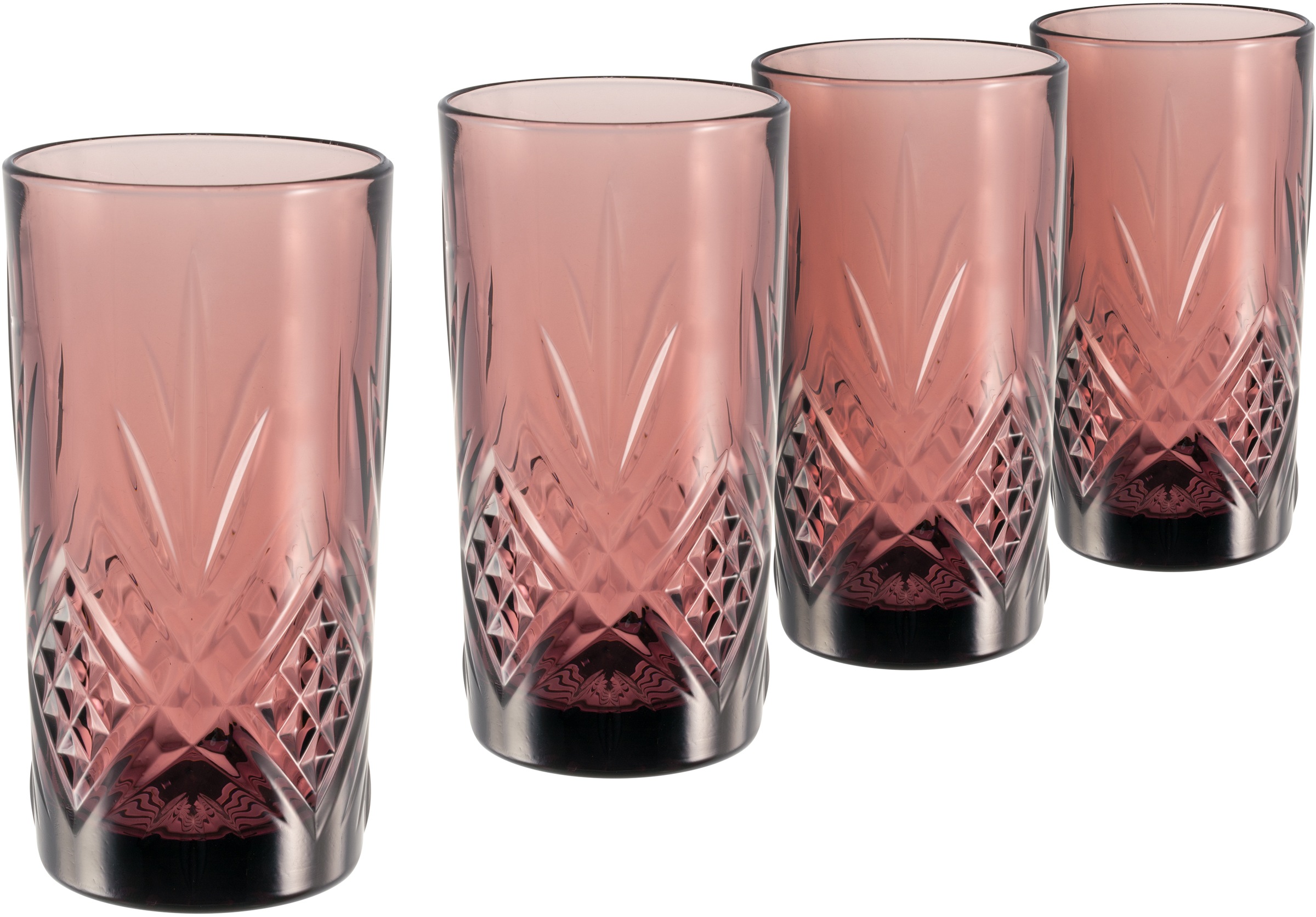 CreaTable Longdrinkglas »Eugene«, (Set, 4 tlg.), Gläser Set, Wasserglas mit dekorativer Struktur, 380 ml, 4-teilig