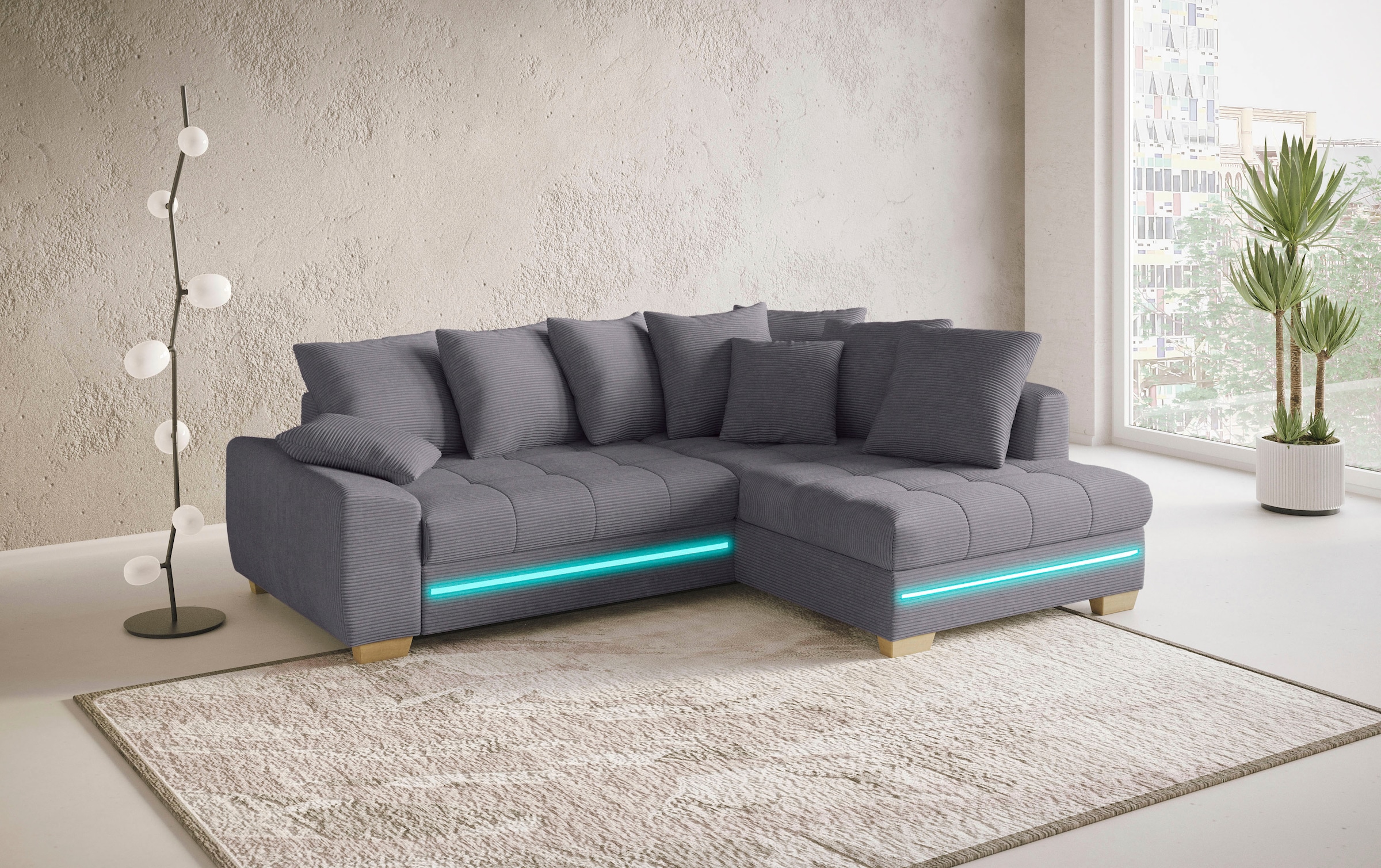 Mr. Couch Ecksofa »Nikita II, L-Form«, mit Kaltschaum, RGB-LED Beleuchtung, wahlweise mit Bett, Bettkasten