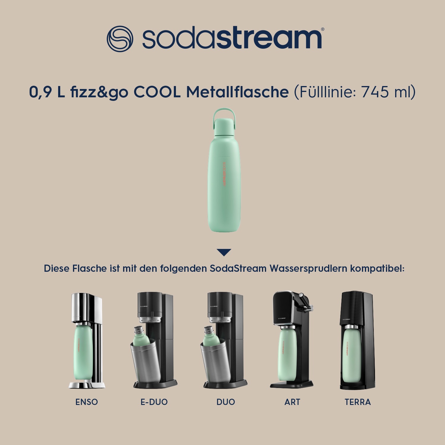 SodaStream Thermoflasche »Metallflasche Fizz&go COOL DWS, 0,9 l, Trinkflasche« kompatibel mit SodaStream DUO, E-DUO, TERRA, ART & ENSO Wassersprudler