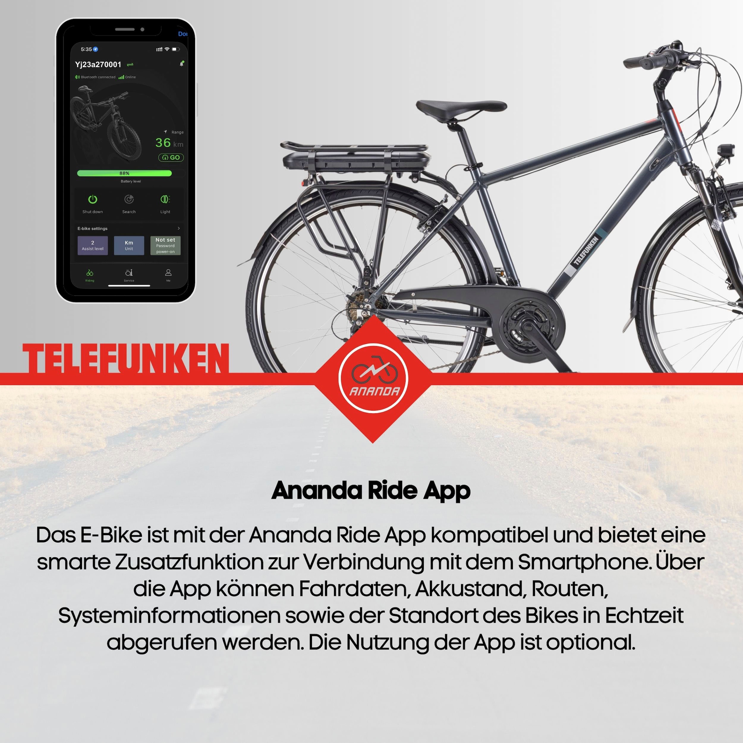 Telefunken E-Bike »E-Trekking Expedition XT485 Herren«, 21 Gang, Shimano, Acera, Heckmotor 250 W, Pedelec, Elektrofahrrad, Trekkingrad, Herren, innerhalb StVZO, 28 Zoll