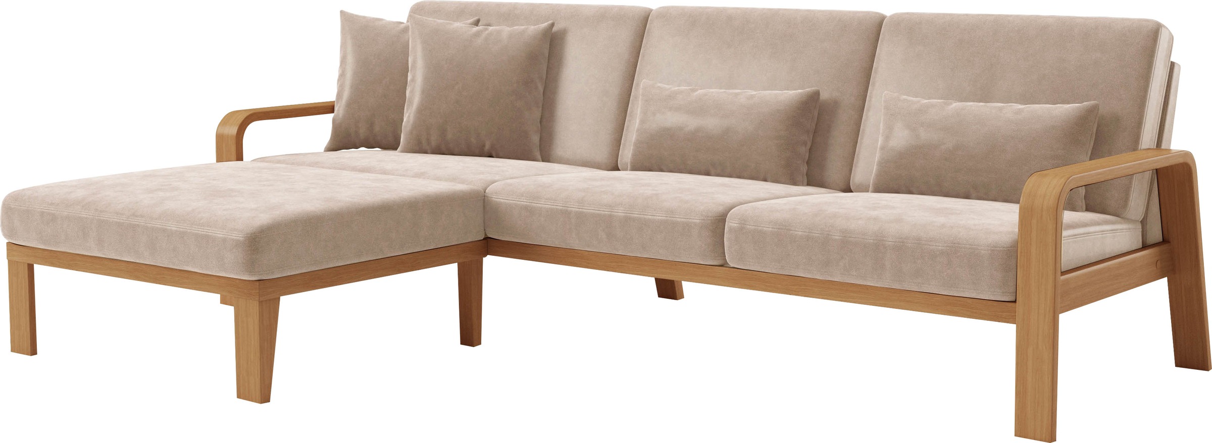 sit&more Ecksofa »Kolding L-Form«, Armlehnen aus eichefarbigem Buchenholz, verschiedene Bezüge und Farben