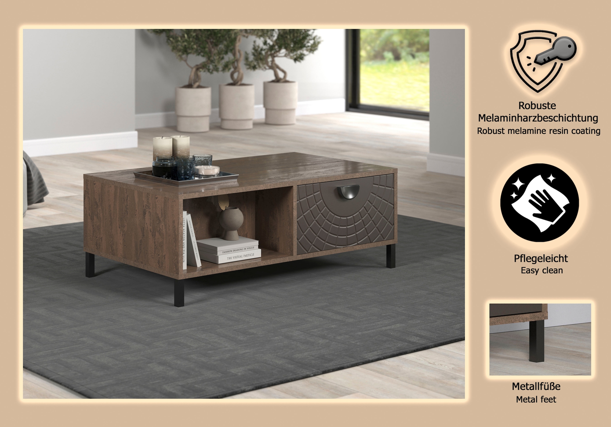 INOSIGN Couchtisch »Fusion« 1 Stk. tlg. Couchtisch mit 2 Schubladen & 2 offenen Fächern - (B/T/H) 110/60/37 cm