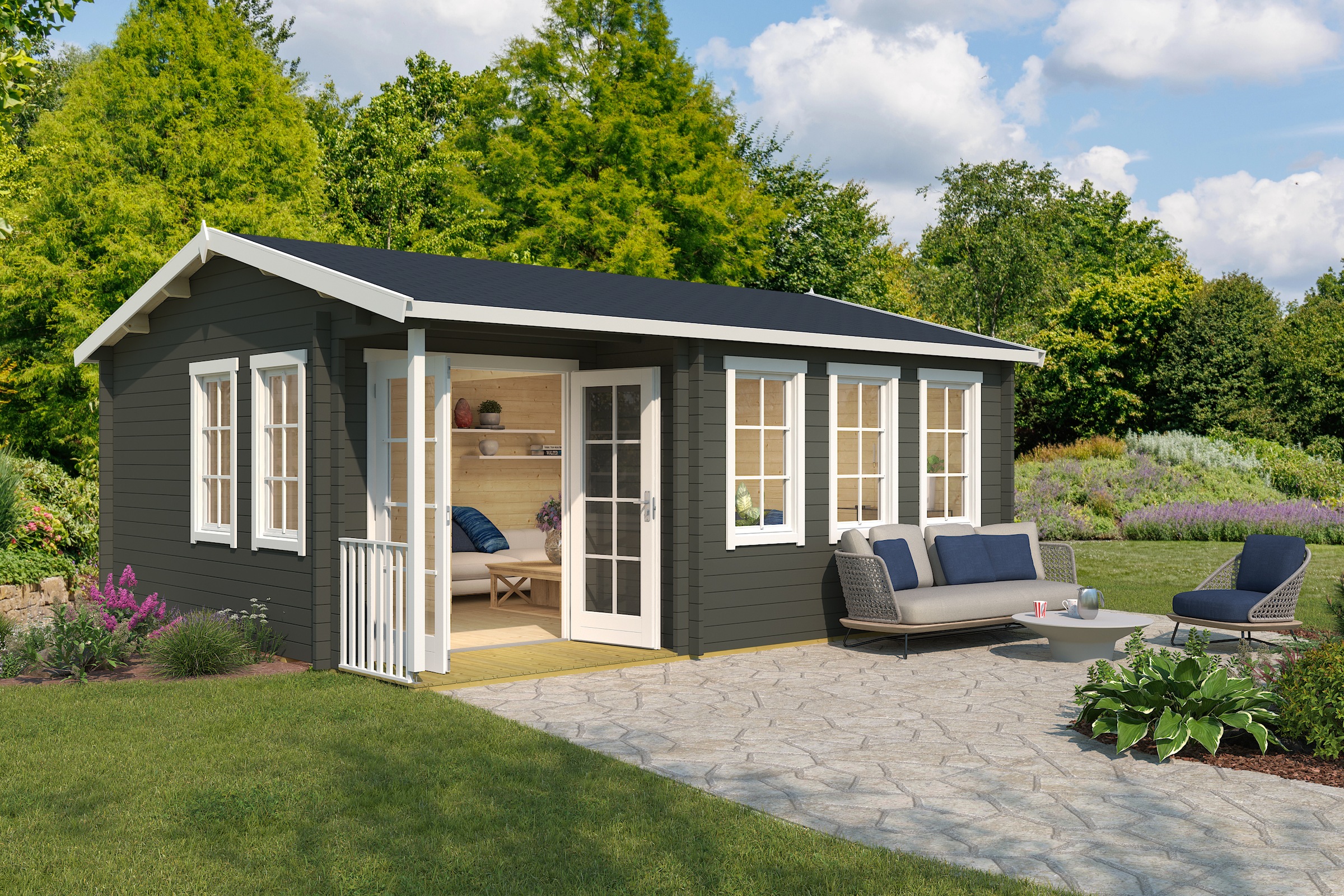 NORDIC HOLZ Gartenhaus »SRI LANKA SET« Grüngrau