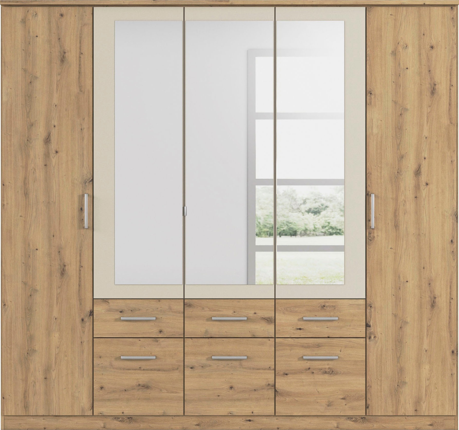 rauch Kleiderschrank »Drehtürenschrank Schrank Garderobe BURANO«, mit Schubladen und Spiegelumrandung in Farbabsetzung MADE IN GERMANY