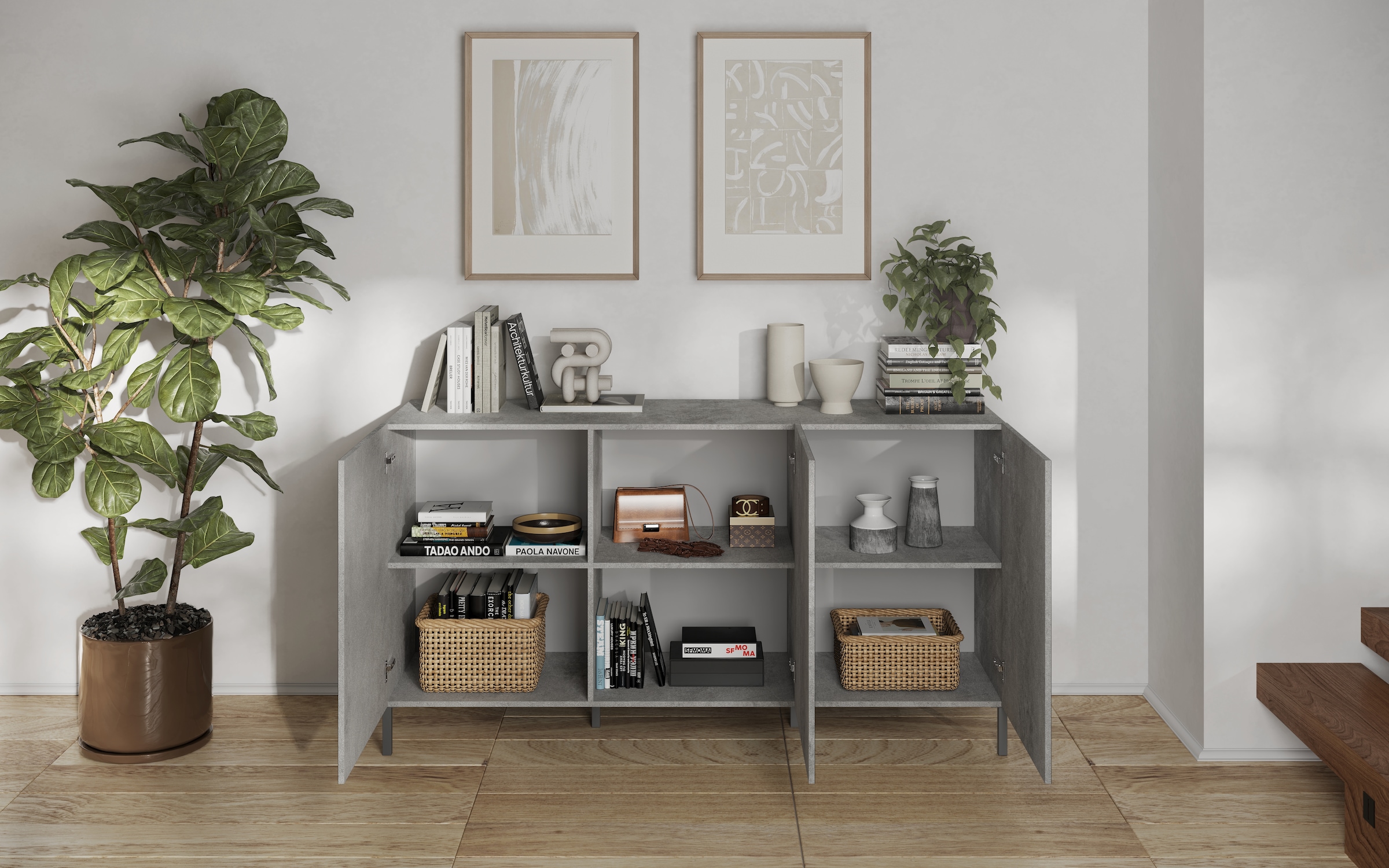 INOSIGN Sideboard »Snake Breite 181 cm, moderne Kommode mit 3 Türen«, Anrichte mit viel Stauraum, Front mit besonderem Siebdruck
