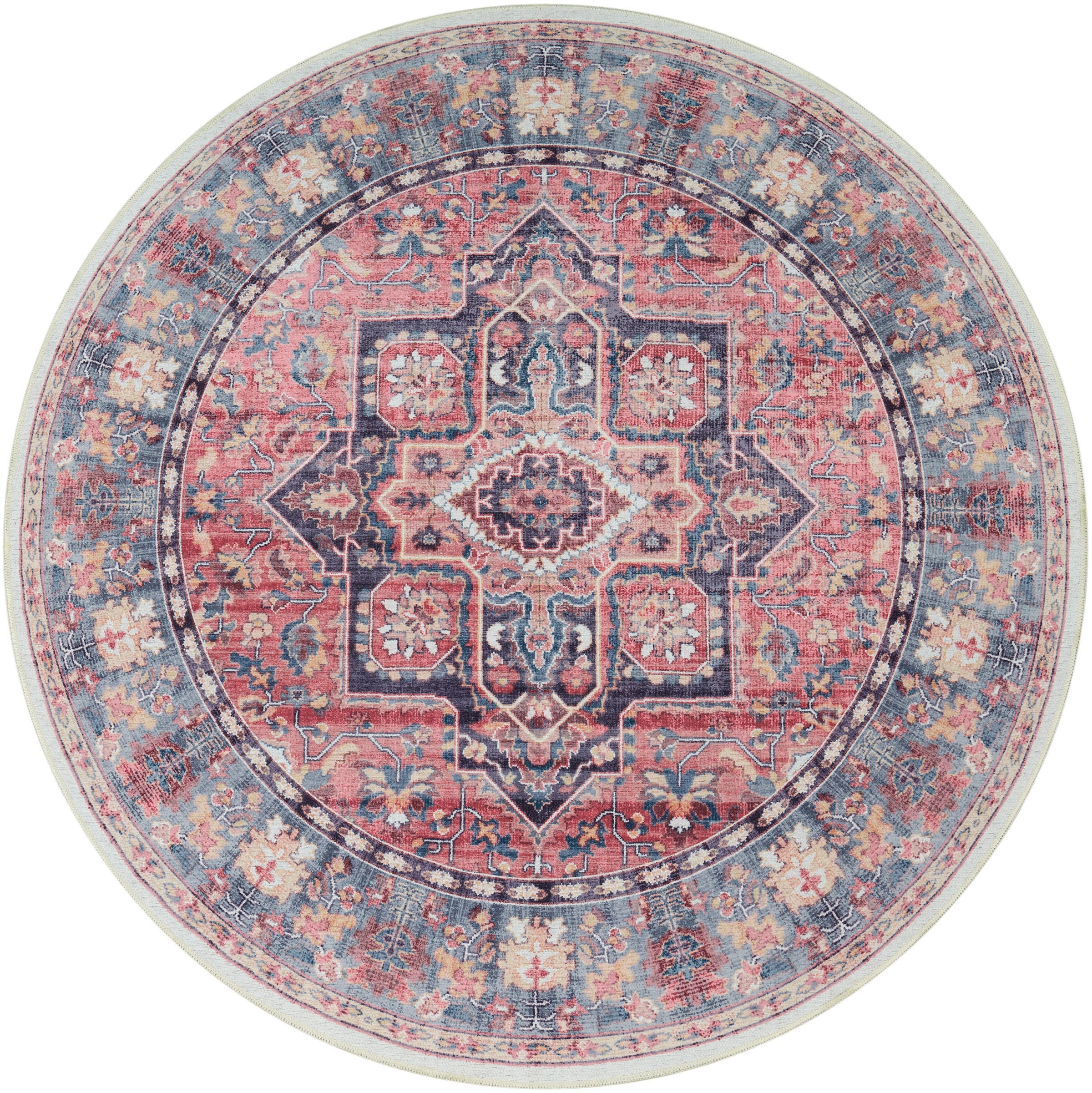 Paco Home Teppich »Lyon 334«, rund, 4 mm Höhe, Kurzflor, Orient-Optik, Vintage Design, waschbar