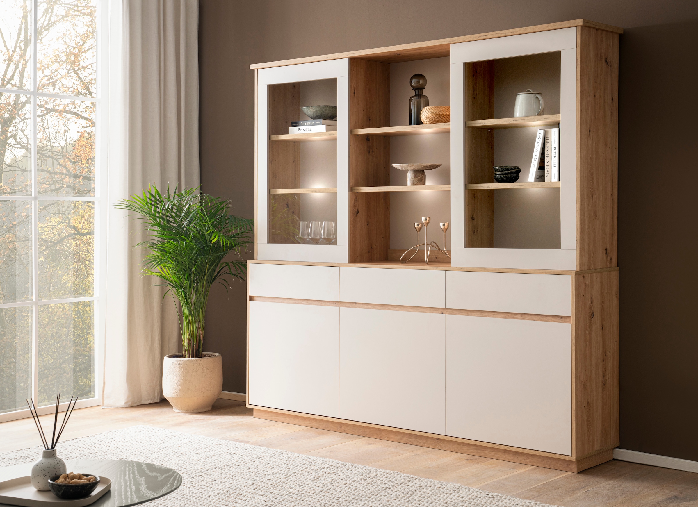 Home affaire Buffet »Sonora, moderner Hochschrank, Buffetschrank in Kaschmir, Regal« filigrane Rahmenoptik, ausreichend Stauraum, vielseitig einsetzbar