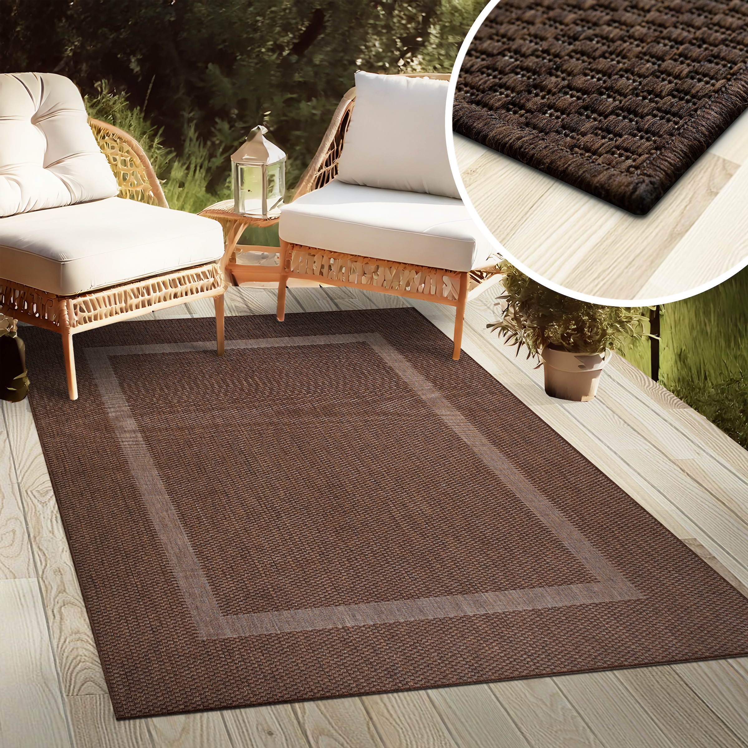 my home Teppich »Venedig Bordüre auch als Läufer erhältlich«, rechteckig, 3 mm Höhe, In- und Outdoor geeignet, Sisal-Optik, Wetterfest & UV-beständig