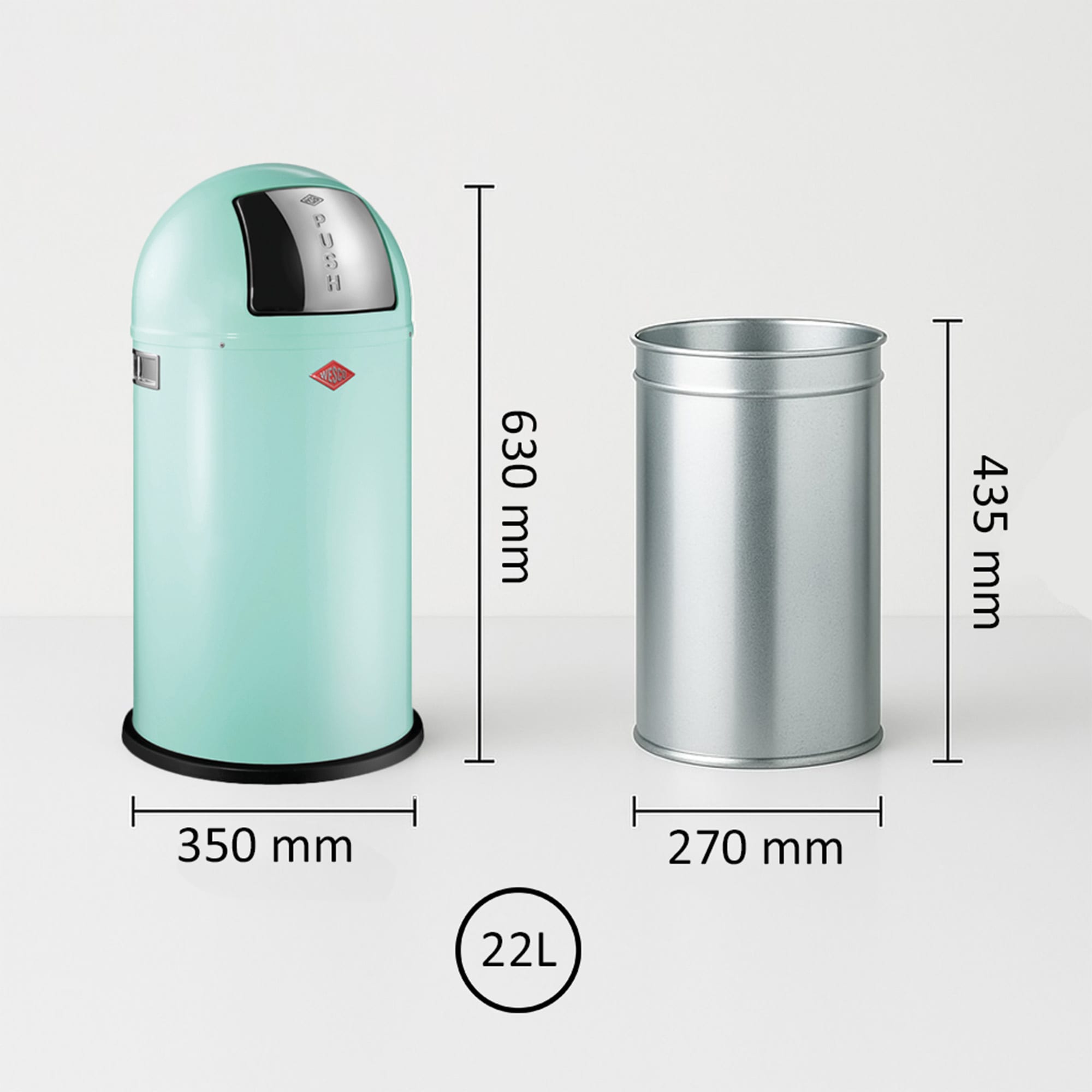 WESCO Mülleimer »Pushboy Junior«, 1 Behälter, Abfallsammler 22 Liter