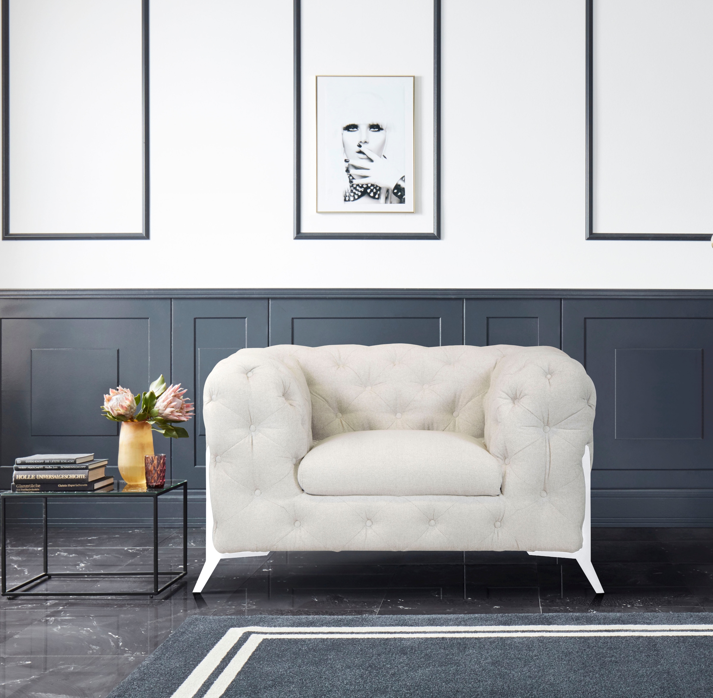 Leonique Chesterfield-Sessel »Amaury Sessel«, aufwändige Knopfheftung, moderne Chesterfield Optik, Fußfarbe wählbar
