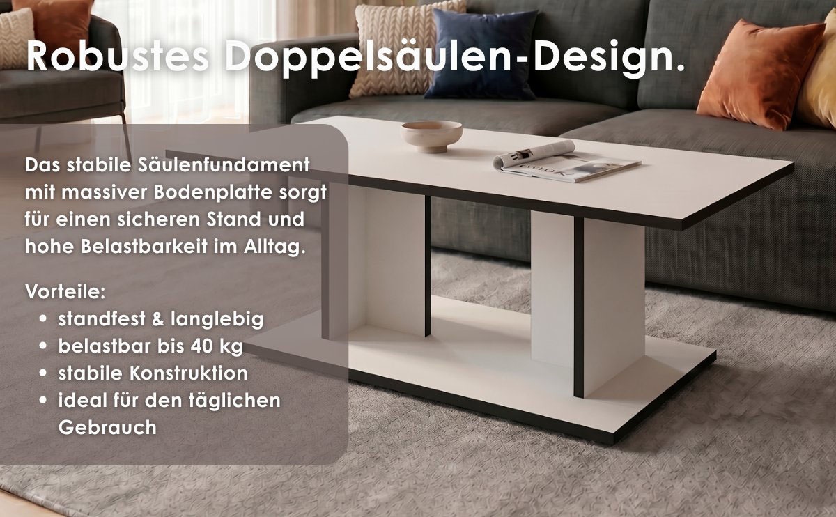 byLIVING Couchtisch »TOM« Eiche-Optik oder Weiß, Kante schwarz, Belastbarkeit 40 kg, B: 110 cm