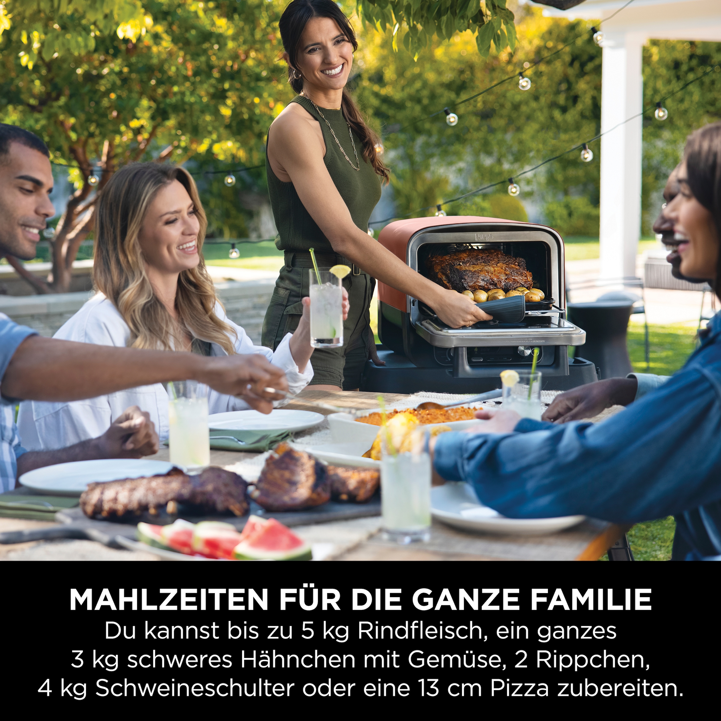 NINJA Multiofen »OO101EU, Elektrischer Outdoor Pizzaofen und Smoker, 8-in-1: Pizza«, Schmoren, Max Roast, Grillen, Backen/Rösten, Smoken, Dörren&Warmhalten