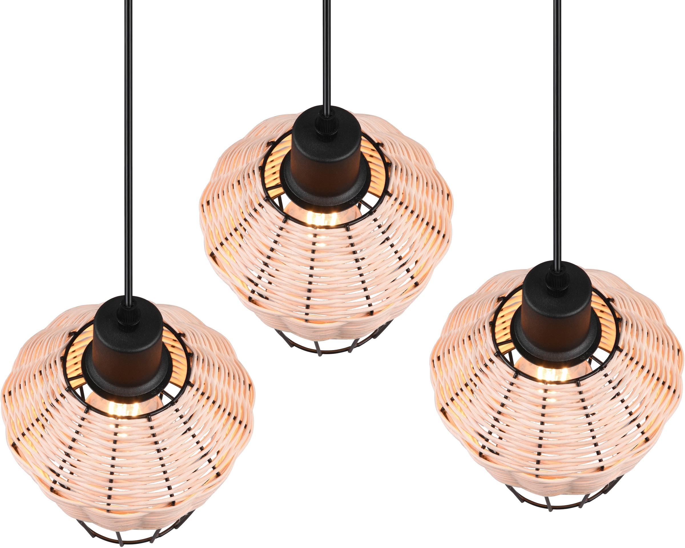 REALITY Leuchten Pendelleuchte »Borka«, 3 flammig, Leuchtmittel E27 | ohne Leuchtmittel, Boho Hängelampe aus Rattan 3-flammig exkl E27 max 40W höhenverstellbar