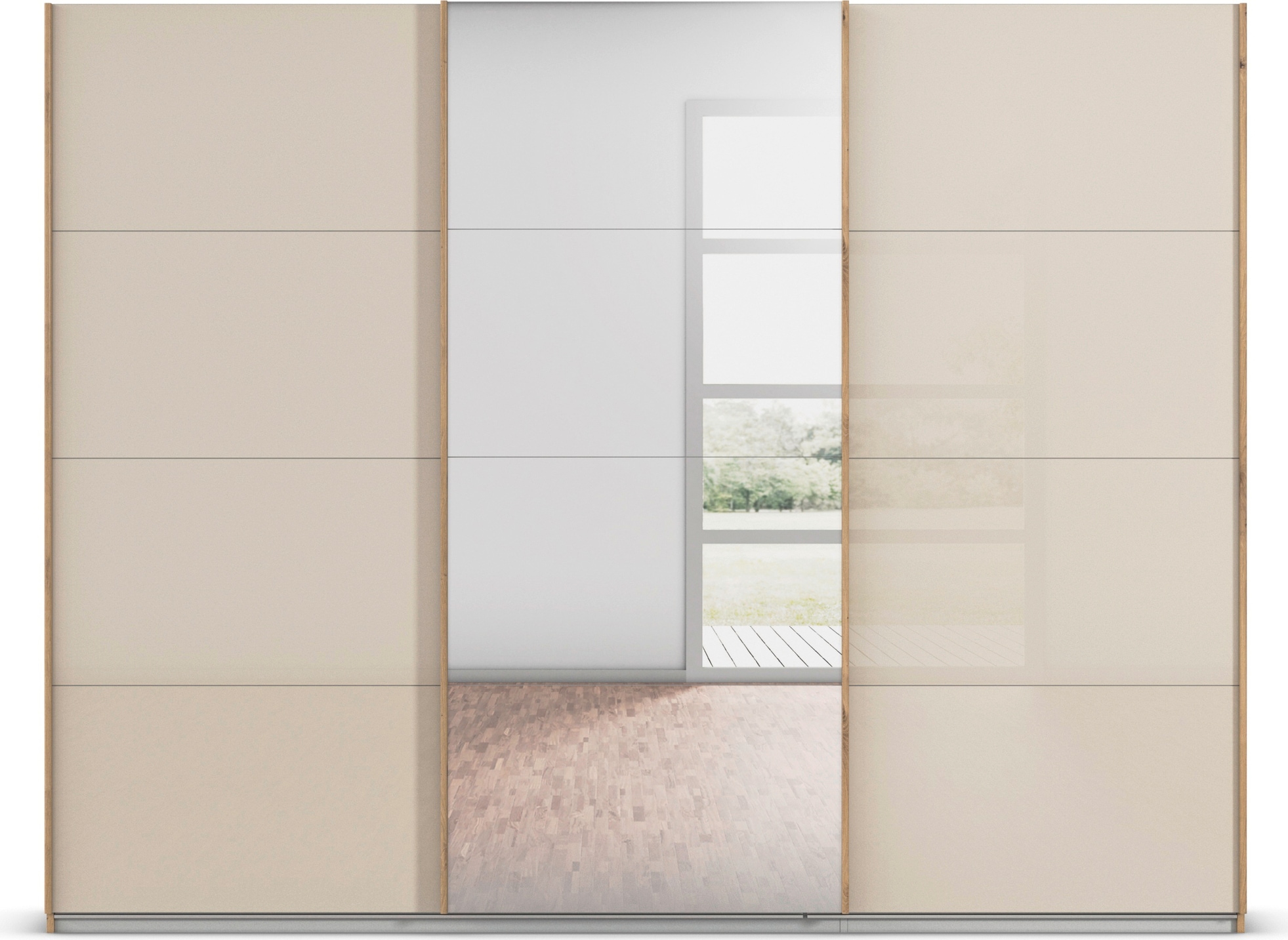 rauch Schwebetürenschrank »Kleiderschrank Kleiderschränke Schrank Garderobe AGORDO mit Glasfront«, durchdachte Innenausstattung, in 4 Breiten und 2 Höhen MADE IN GERMANY