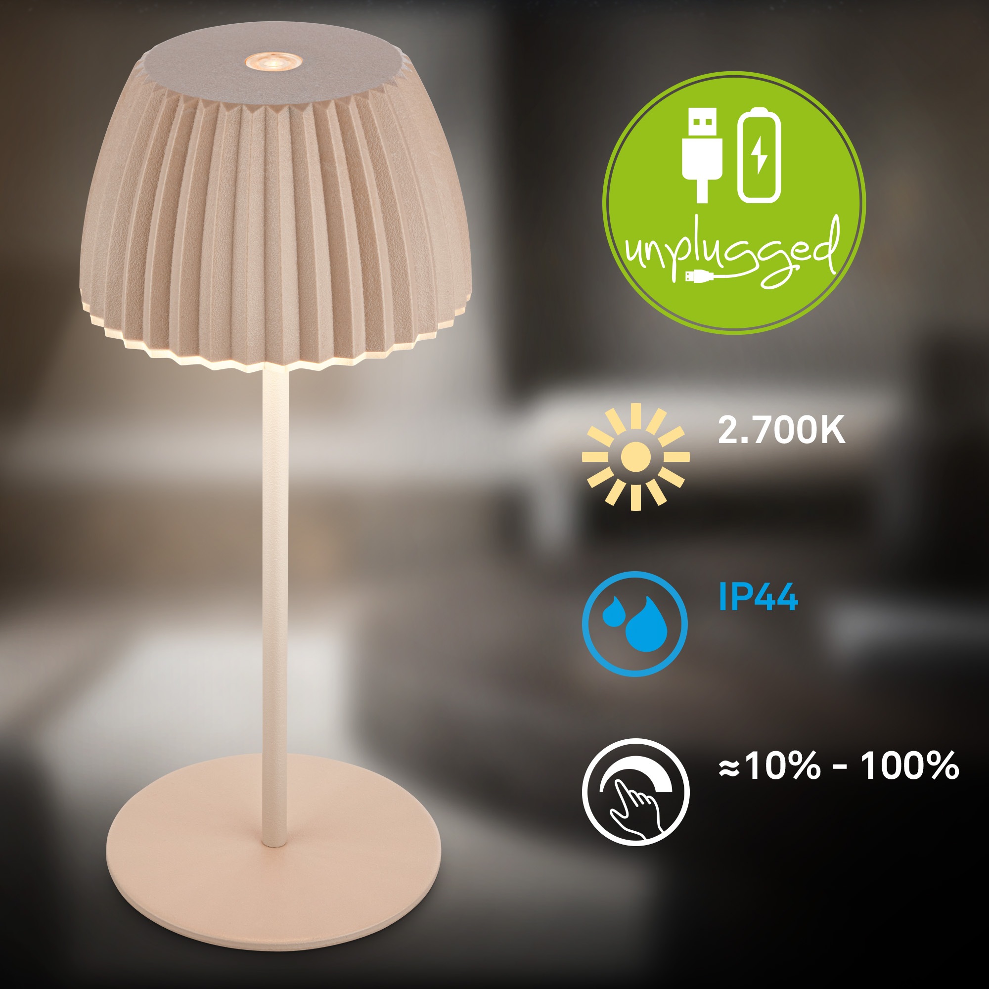 Briloner Leuchten LED Tischleuchte »Akku LED Tischleuchte, mini, beige«