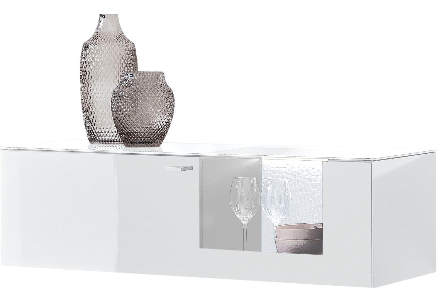 LEONARDO Hängevitrine »AUREA« mit Pailletten-Akzent, wahlweise mit Beleuchtung Lack weiß/Paillette weiß