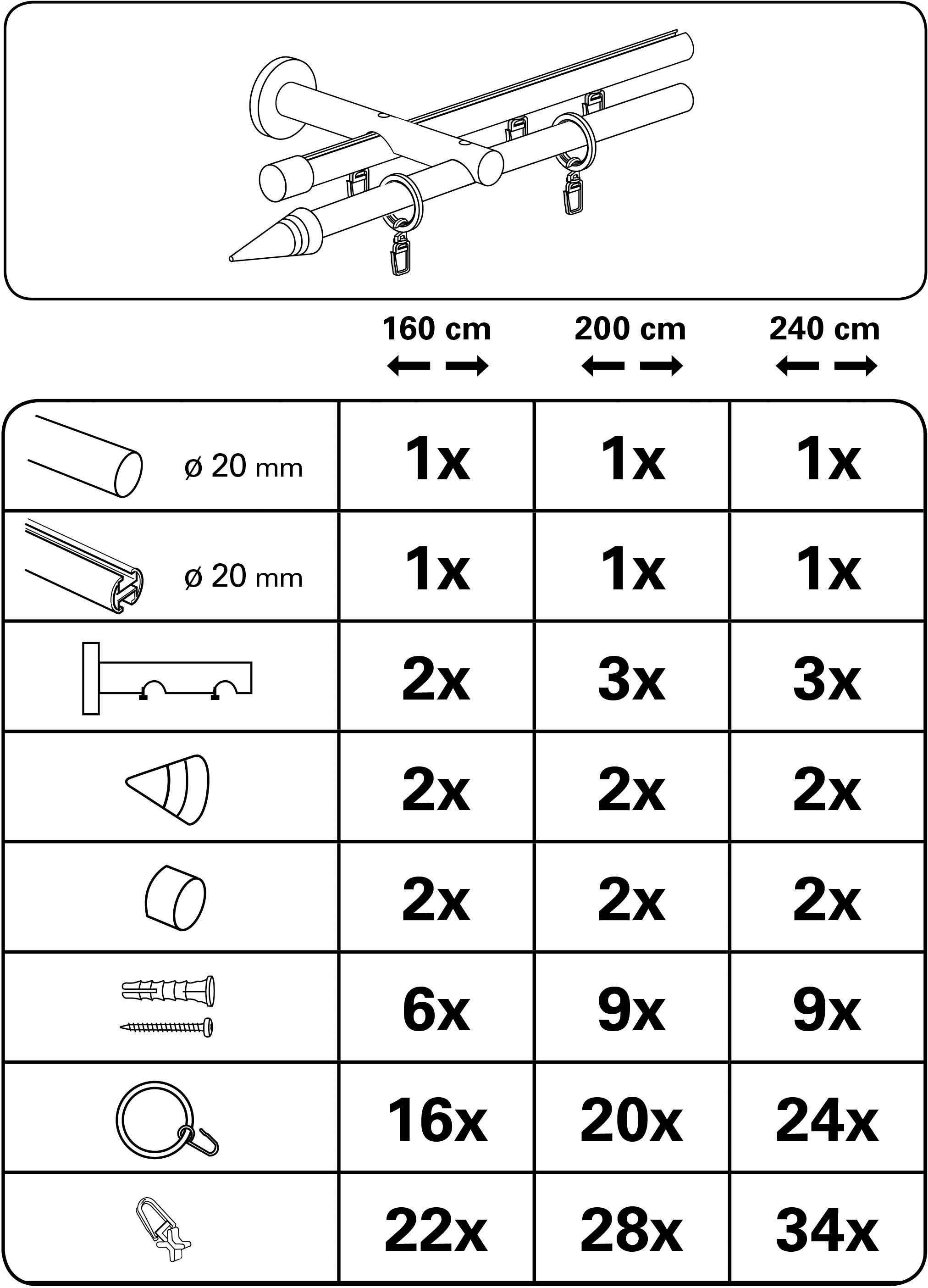 GARDINIA Gardinenstange »Gardinenstangen Set Kegel Metall«, 2 läufig-läufig,  Fixmaß, 2-Lauf bequem und schnell bestellen