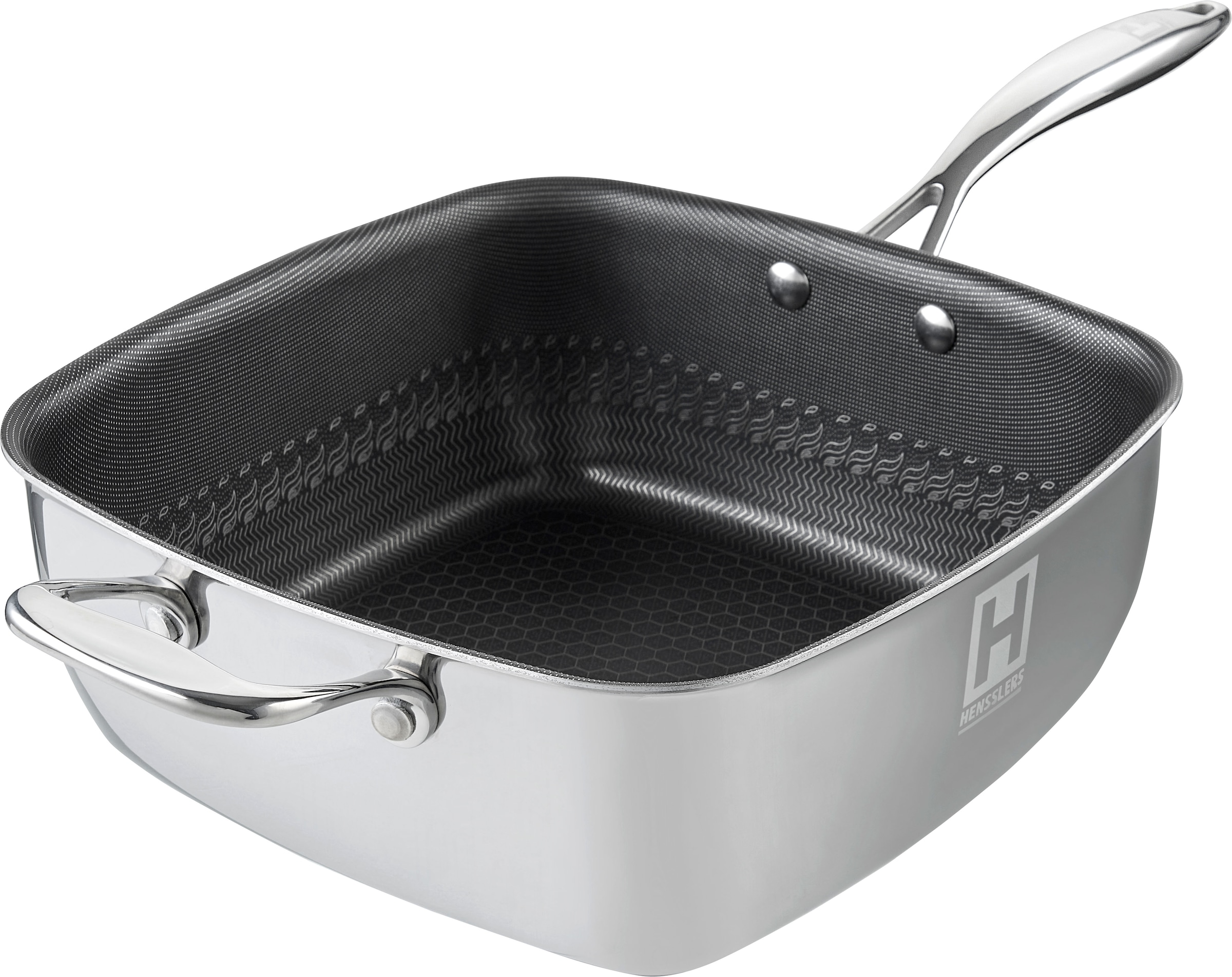 HENSSLERS Servierpfanne »HENSSLERS Edelstahl Viereck-Hochrandpfanne mit Glasdeckel«, Edelstahl, (4 tlg.), inklusive Dünst- und Grilleinsatz