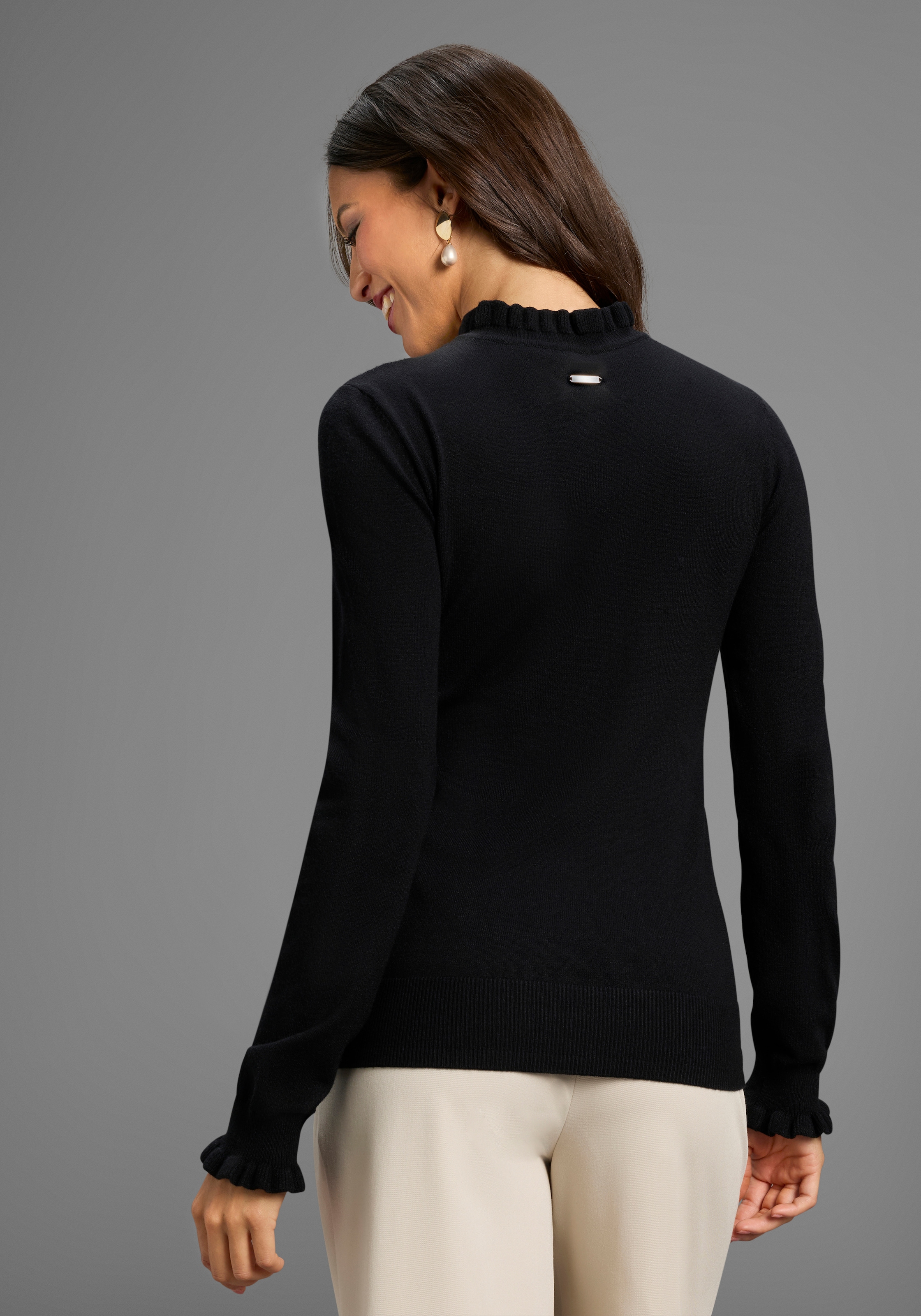 Laura Scott Stehkragenpullover Feinstrickpullover mit femininem Spitzeneinsatz - NEUE KOLLEKTION