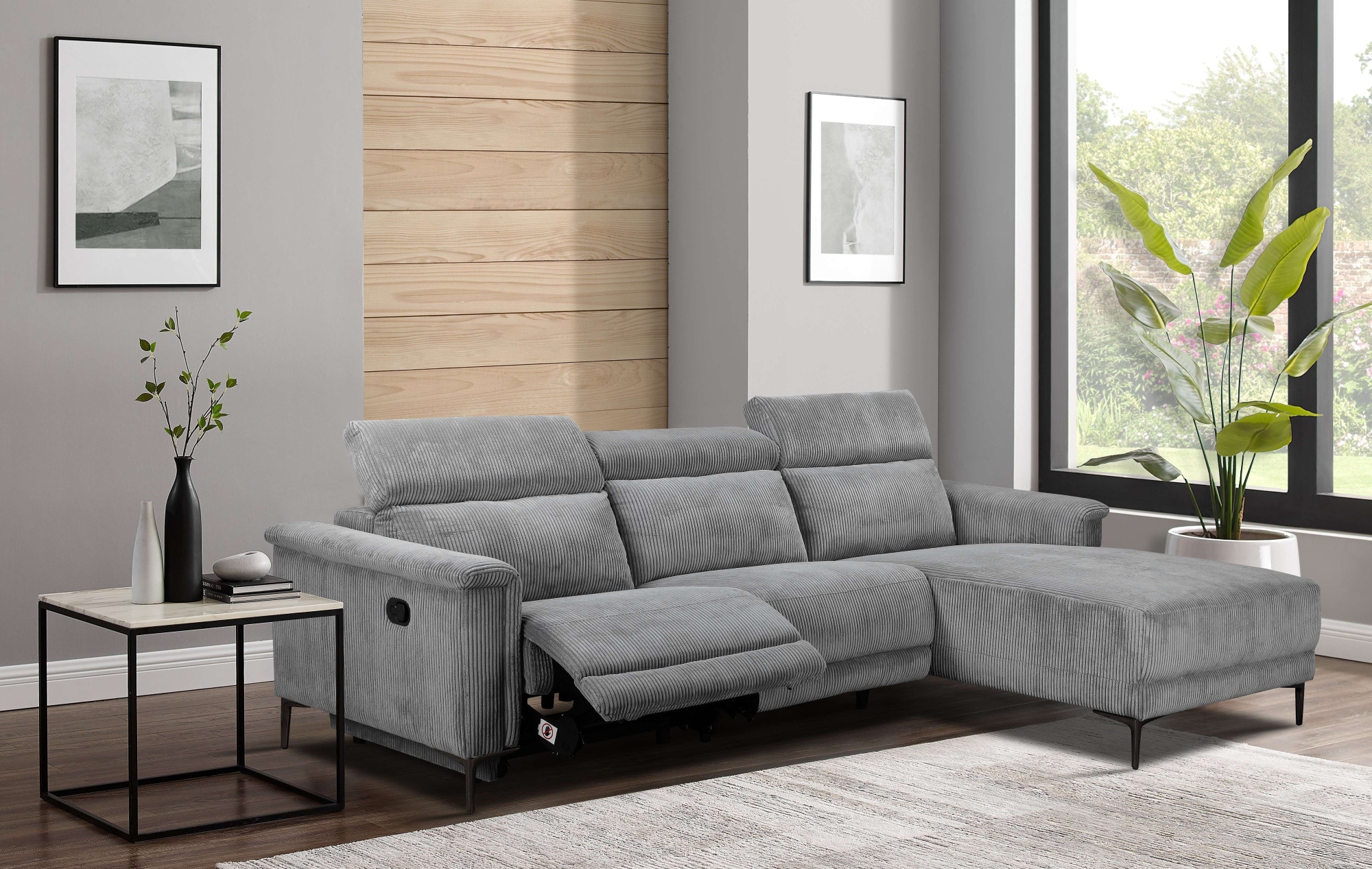 Places of Style Ecksofa »Lund in Cord, L-Form, 261 cm, manuelle und elektr. Relaxfunktion,«, USB-A und Kopfteilverstellung