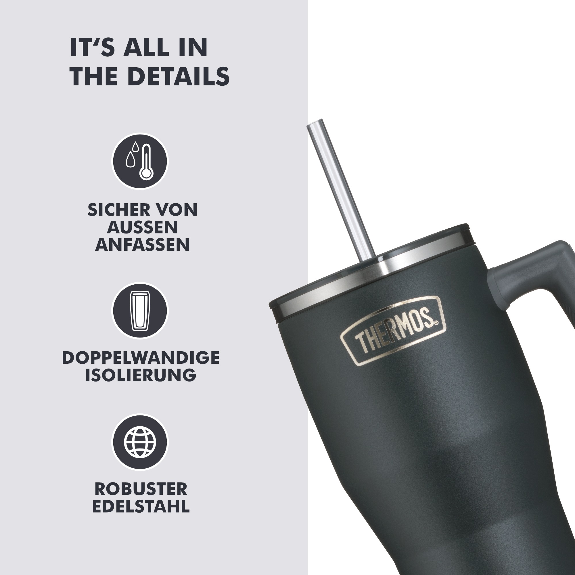 THERMOS Thermobecher »REFRESHING SERIES ISOLIERTRINKBECHER mit Strohhalm« 0,85l, 6h heiß & 6h kalt, mit Griff