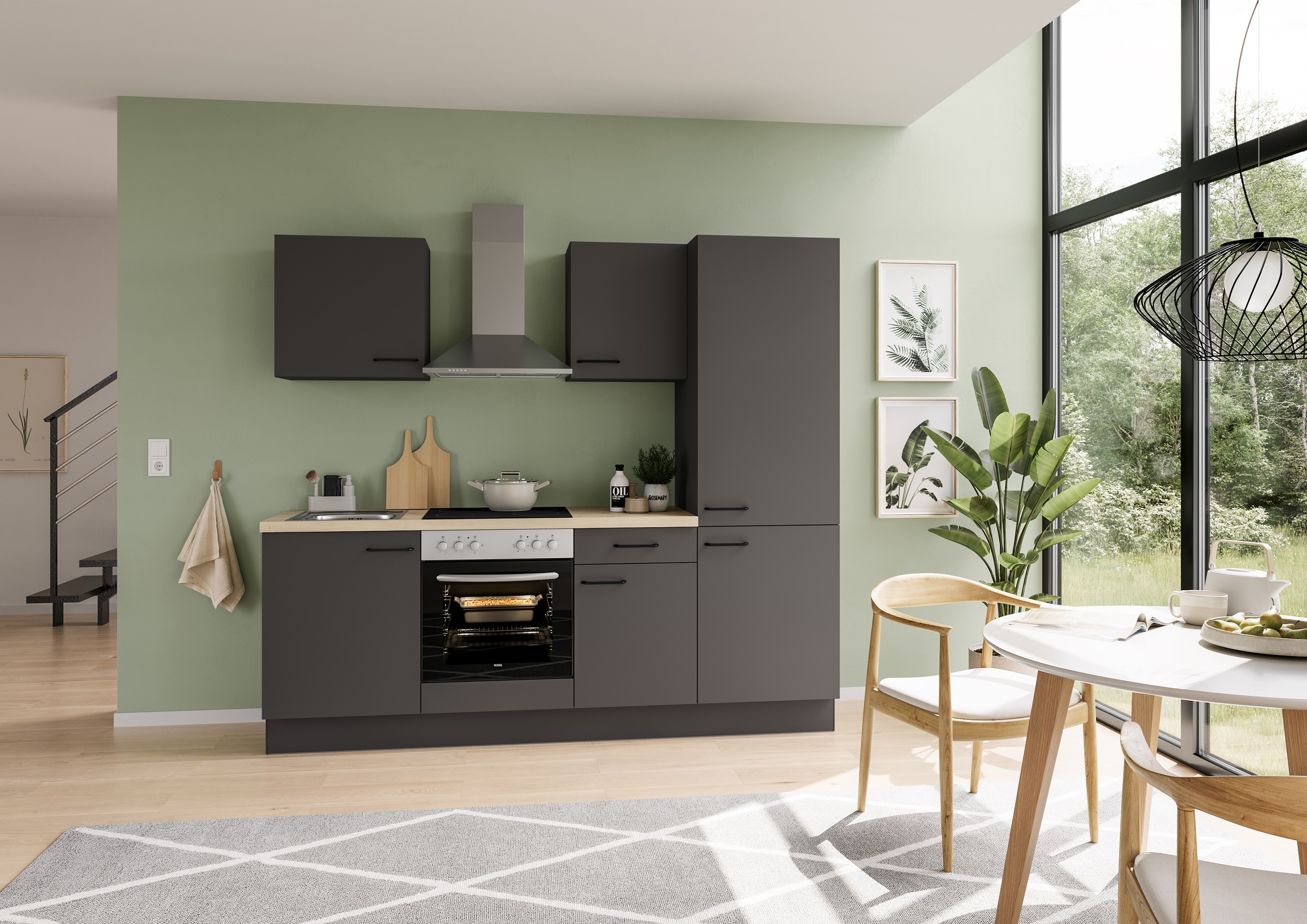 IMPULS KÜCHEN Küchenzeile »"Tirana", Ausrichtung wählbar, Schubkästen mit Soft-Close«, vormontiert, wahlweise mit E-Geräten, mit Vollauszug, Breite 230 cm