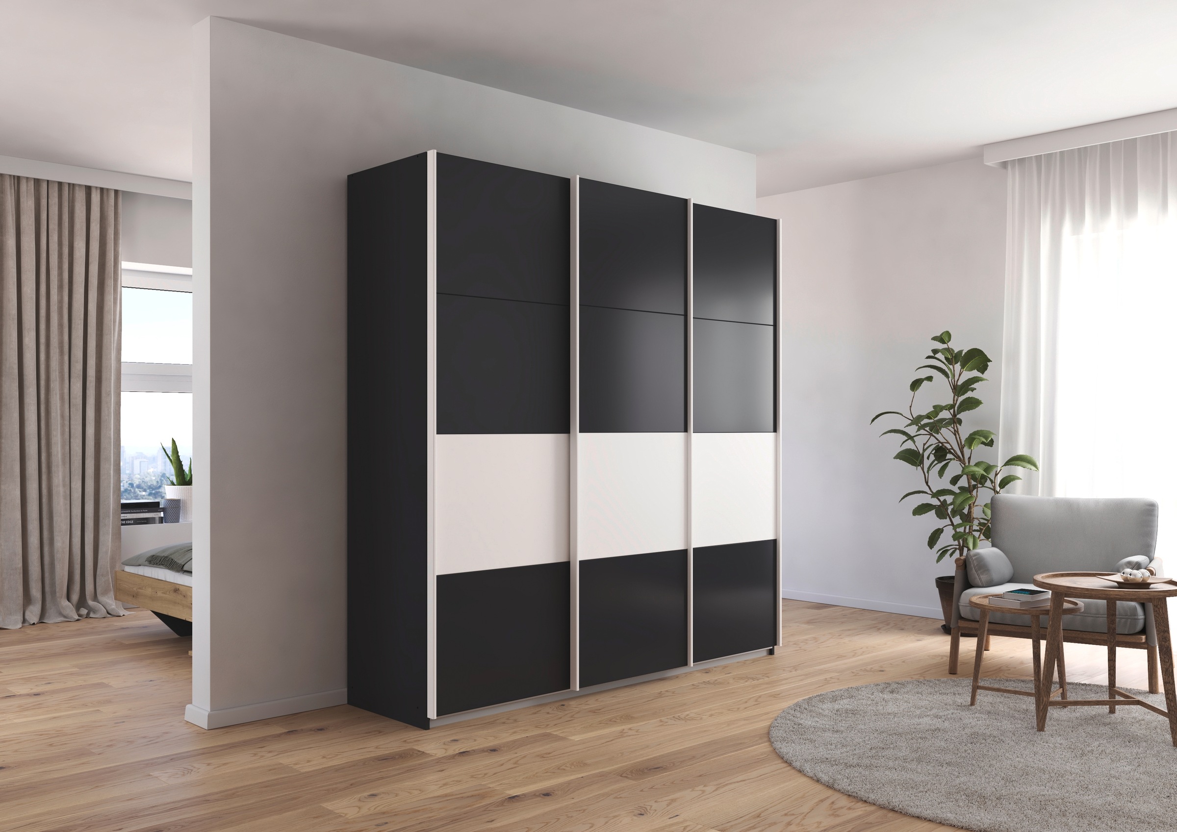 rauch Schwebetürenschrank »Schwebetürenschrank Kleiderschrank Schrank Garderobe CORTONA«, inkl. Inneneinteilung, 2 Stoffboxen und zusätzlichen Einlegeböden