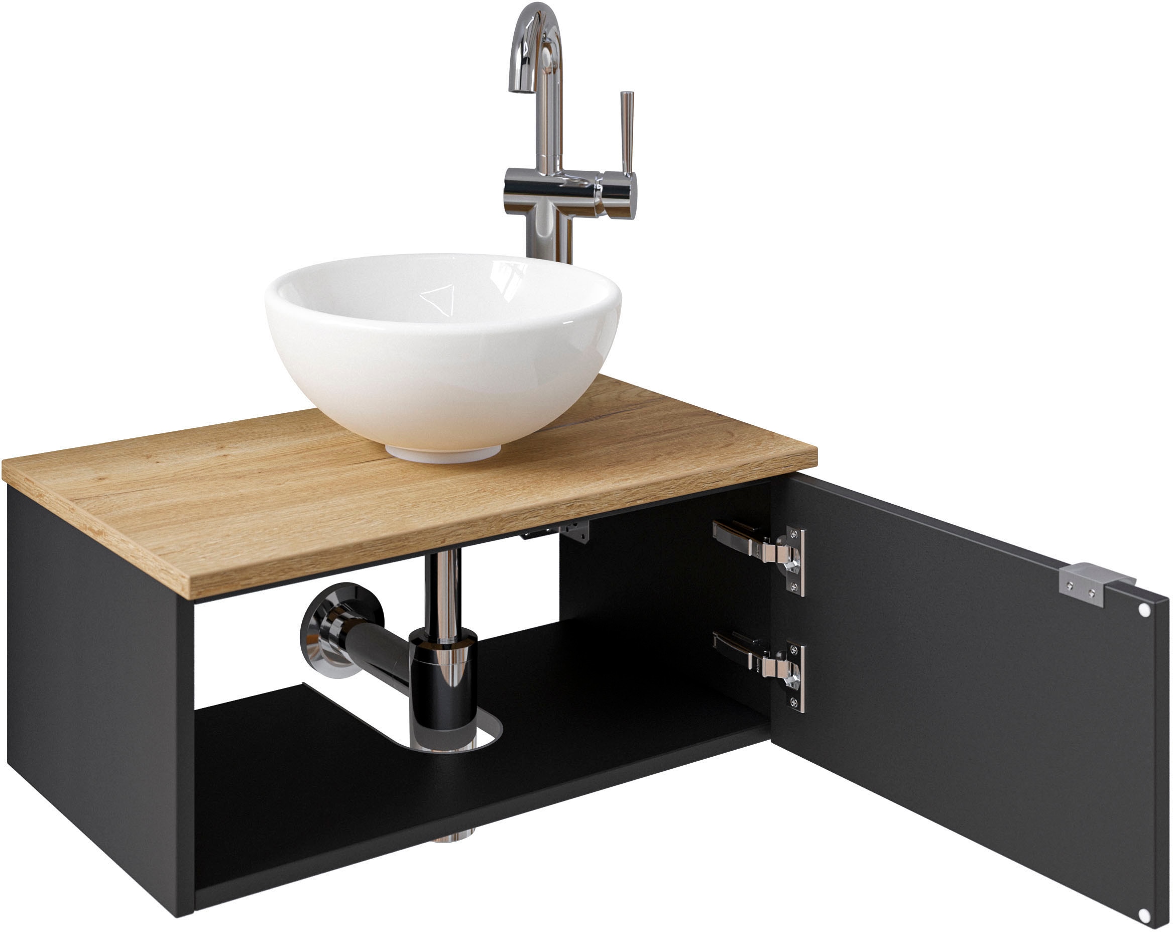 Saphir Waschtisch »Serie 6915 Waschschale mit Unterschrank für Gästebad, Gäste WC«, 61 cm breit, 1 Tür, offenes Fach, kleine Bäder, ohne Armatur