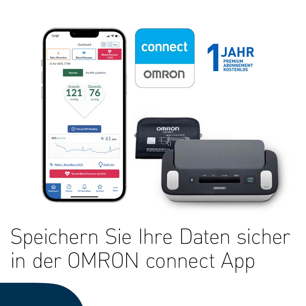 Omron Blutdruckmessgerät »Complete smartes Blutdruck- & EKG-Messgerät«, JETZT mit 1 Jahr OMRON connect Premium Abonnement GRATIS