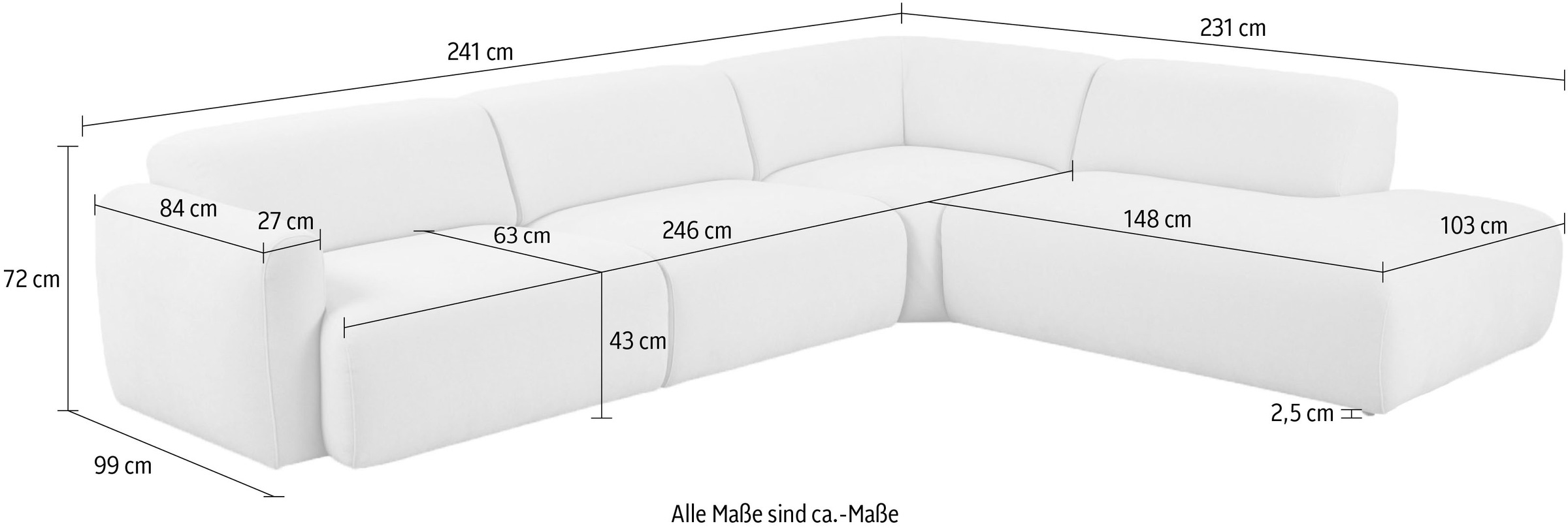 andas Ecksofa »Myrland«, Breite 241 cm, Chenille, Easy Clean Stoff, mit Kaltschaum