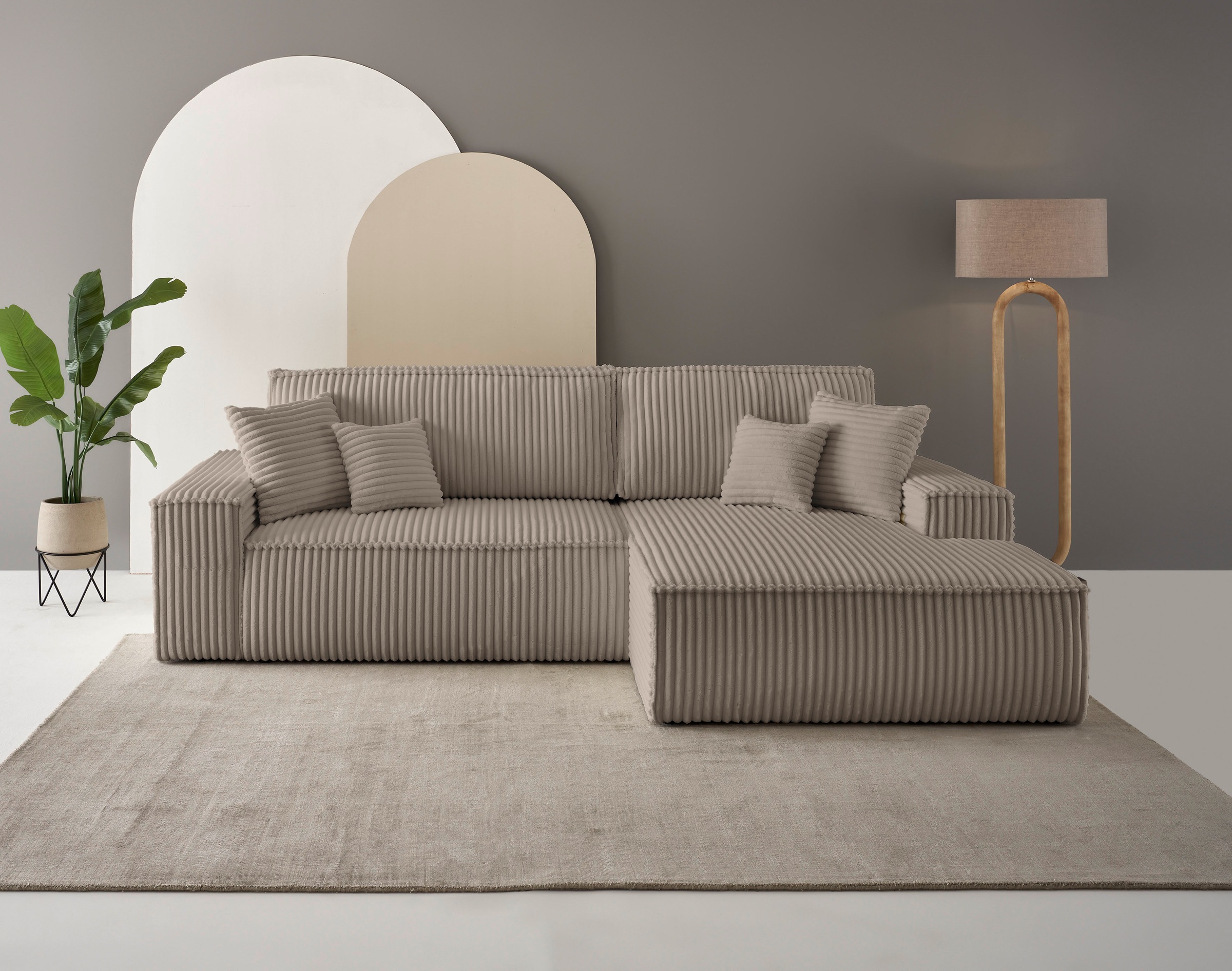 andas Ecksofa »Finnley Schlafsofa 267 cm in Bouclé, Struktur fein u. Cord, günstig online kaufen