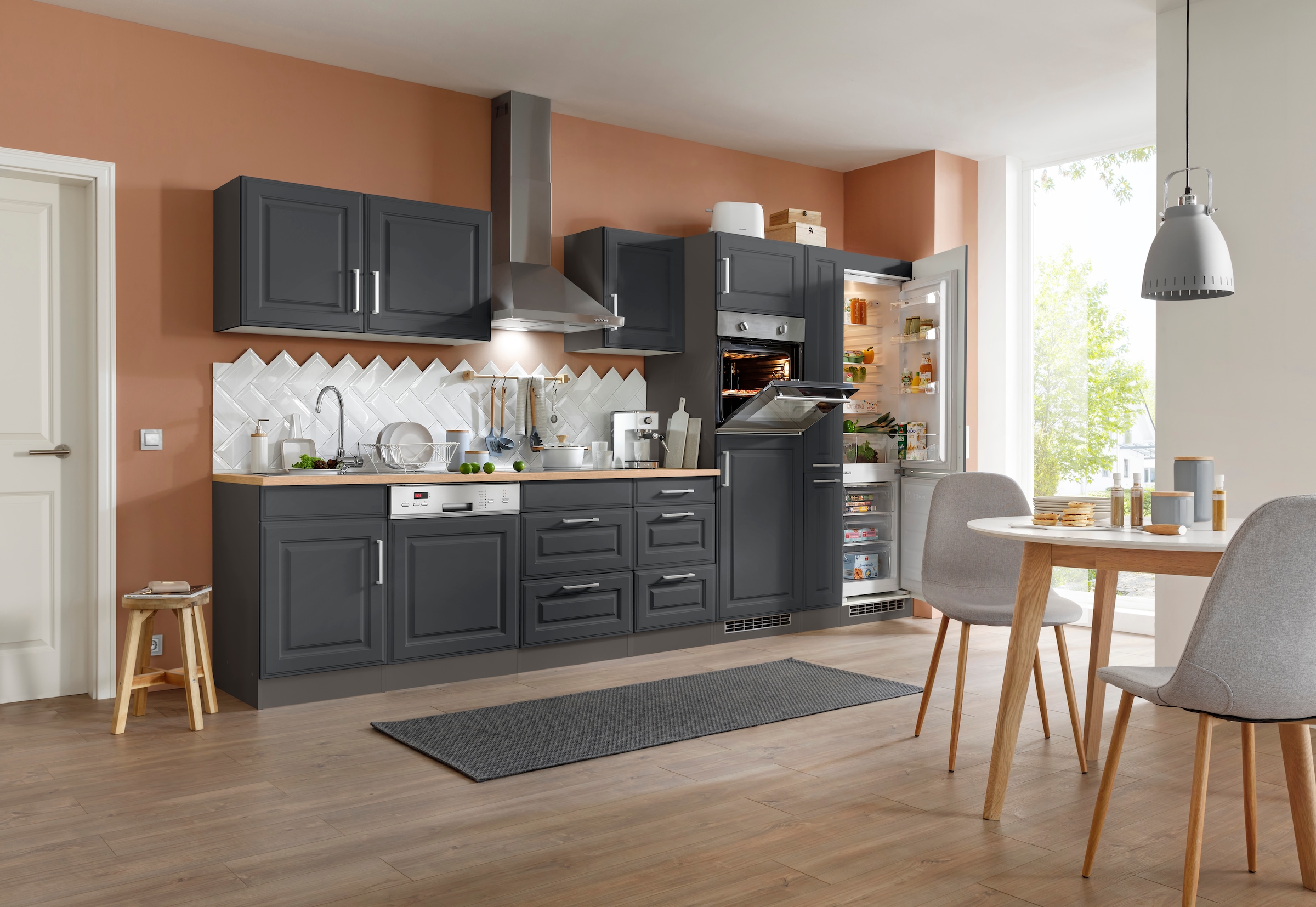HELD MÖBEL Küchenzeile Landhaus-Stil »Stockholm«, Breite hochwertigen online mit im kaufen Fronten MDF 370 cm