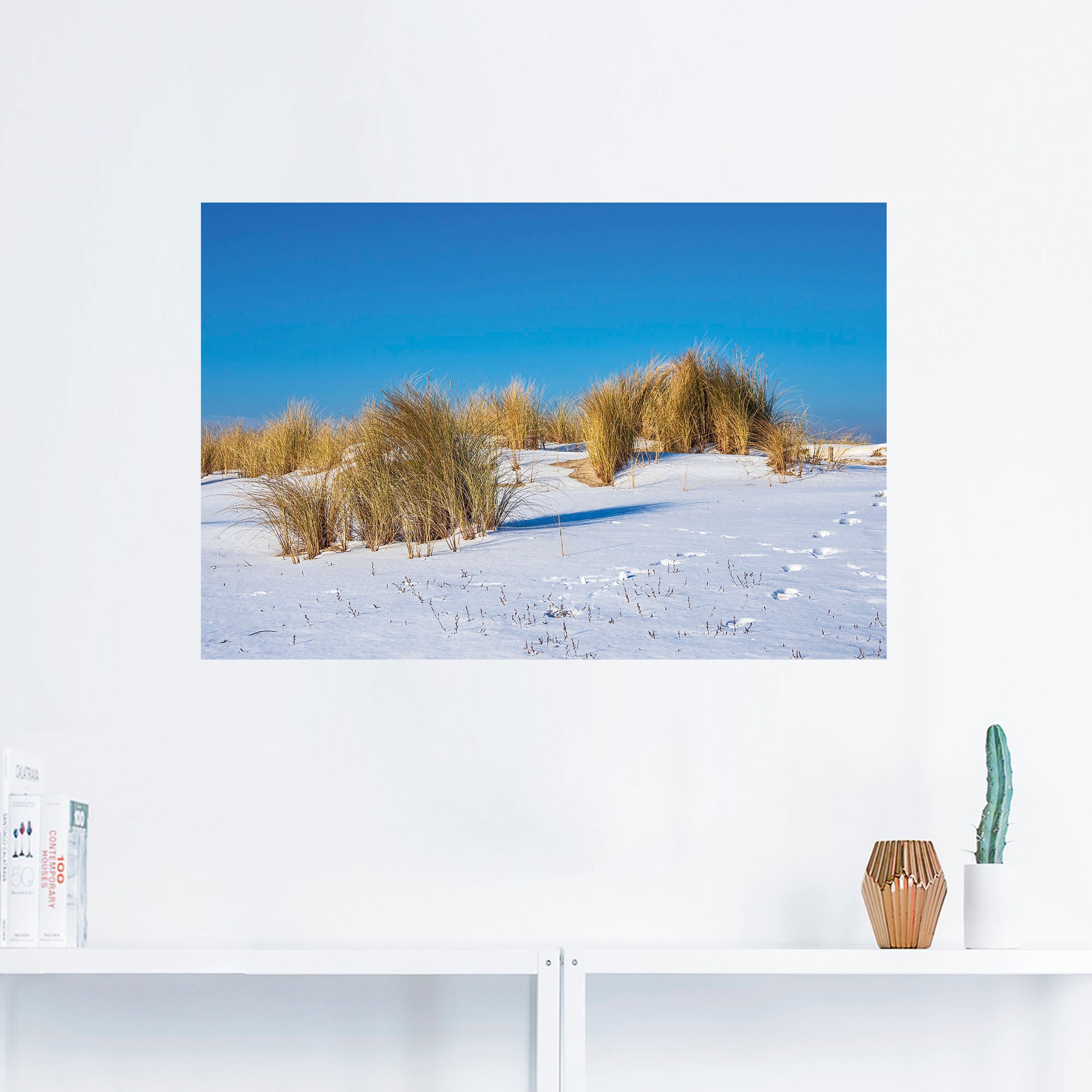 Artland Wandbild »Düne, Ostseeküste Warnemünde im Winter«, Strandbilder, (1 St.), als Alubild, Leinwandbild, Wandaufkleber oder Poster in versch. Größen