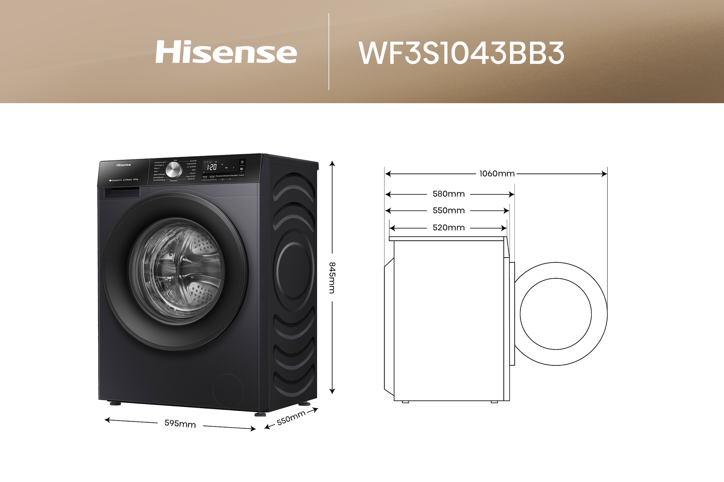 Hisense Waschmaschine »WF3S1043BB3«, 10 kg, 1400 U/min, Wifi-ConnectLife