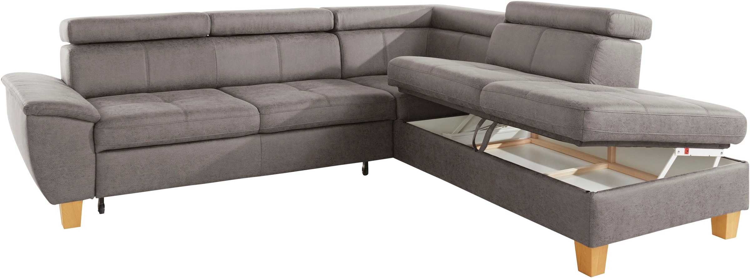 exxpo - sofa fashion Ecksofa »Enya, aufwendige Detailverarbeitung, hoher Sitzkomfort, bequem, L-Form«, mit Kopfteilverstellung, wahlweise Bettfunktion u. Bettkasten