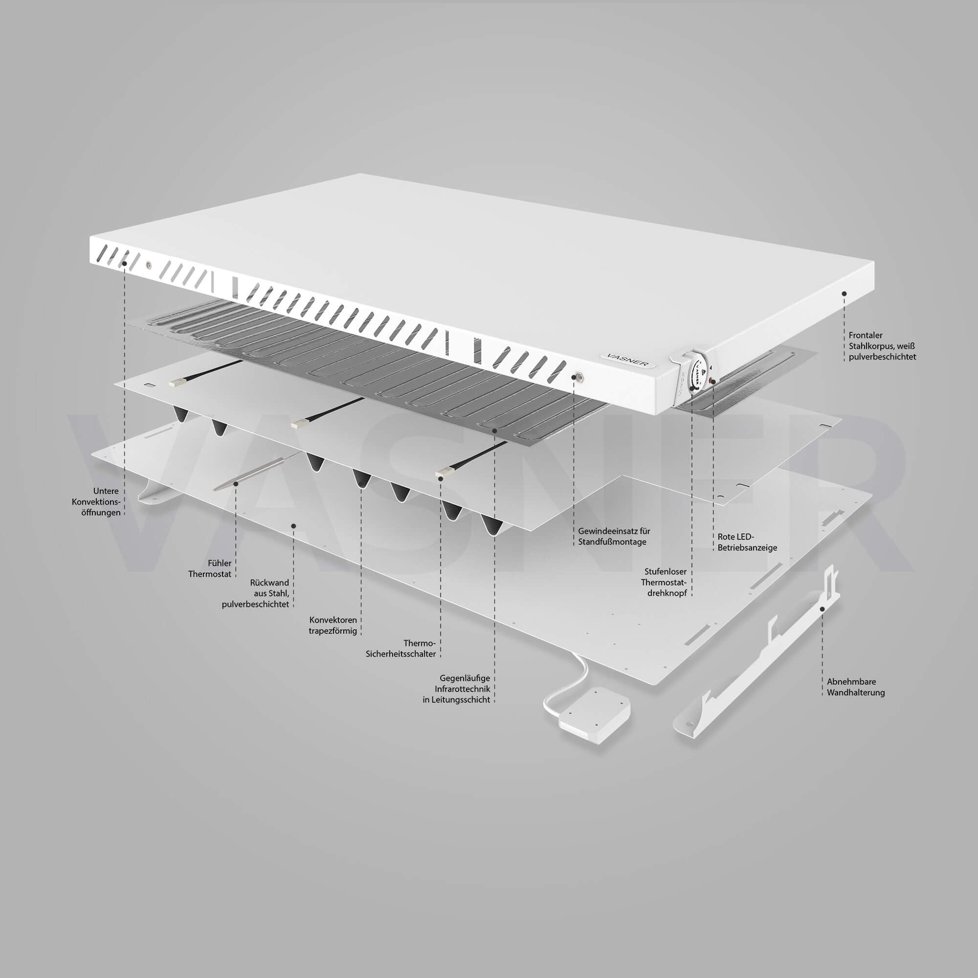 Vasner Elektro-Heizkörper »Konvi 900 W« Hybrid Infrarotheizung mit Thermostat weiß