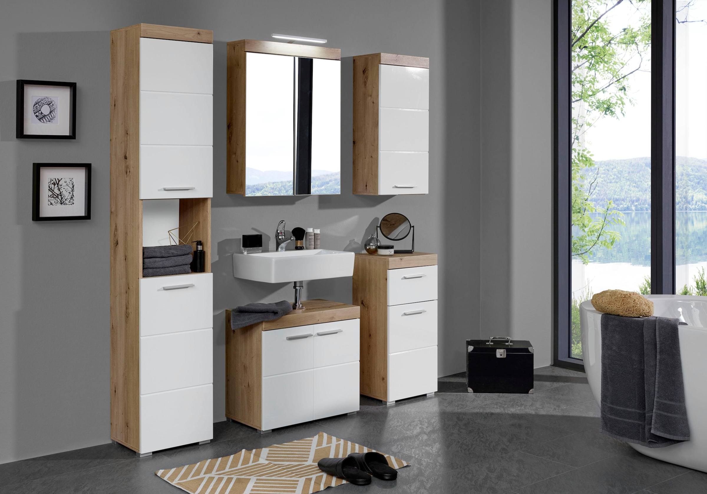 INOSIGN Badmöbel-Set »Avena«, (Set, 4 St.), Mit Hochschrank, Waschbeckenunterschrank, Wandschrank und Unterschrank