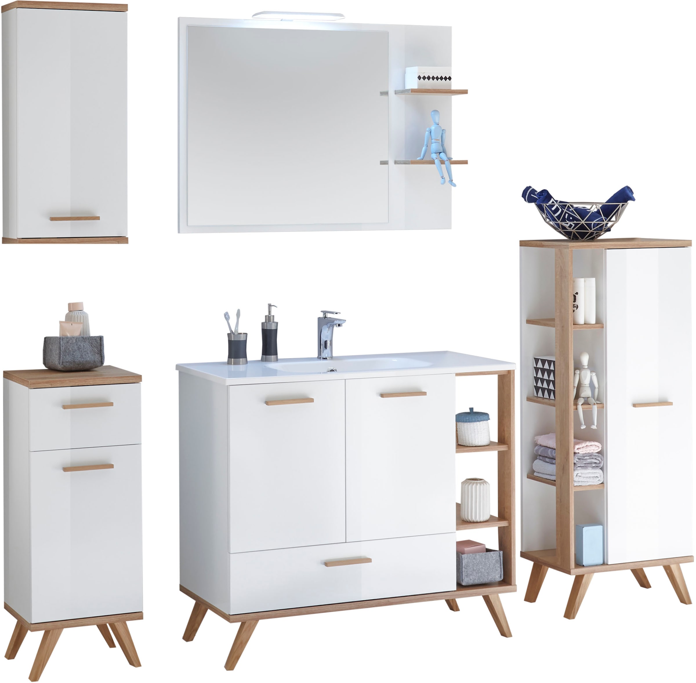 Saphir Badmöbel-Set »Quickset Mineralmarmor-Waschtisch mit LED-Spiegel, Unt günstig online kaufen