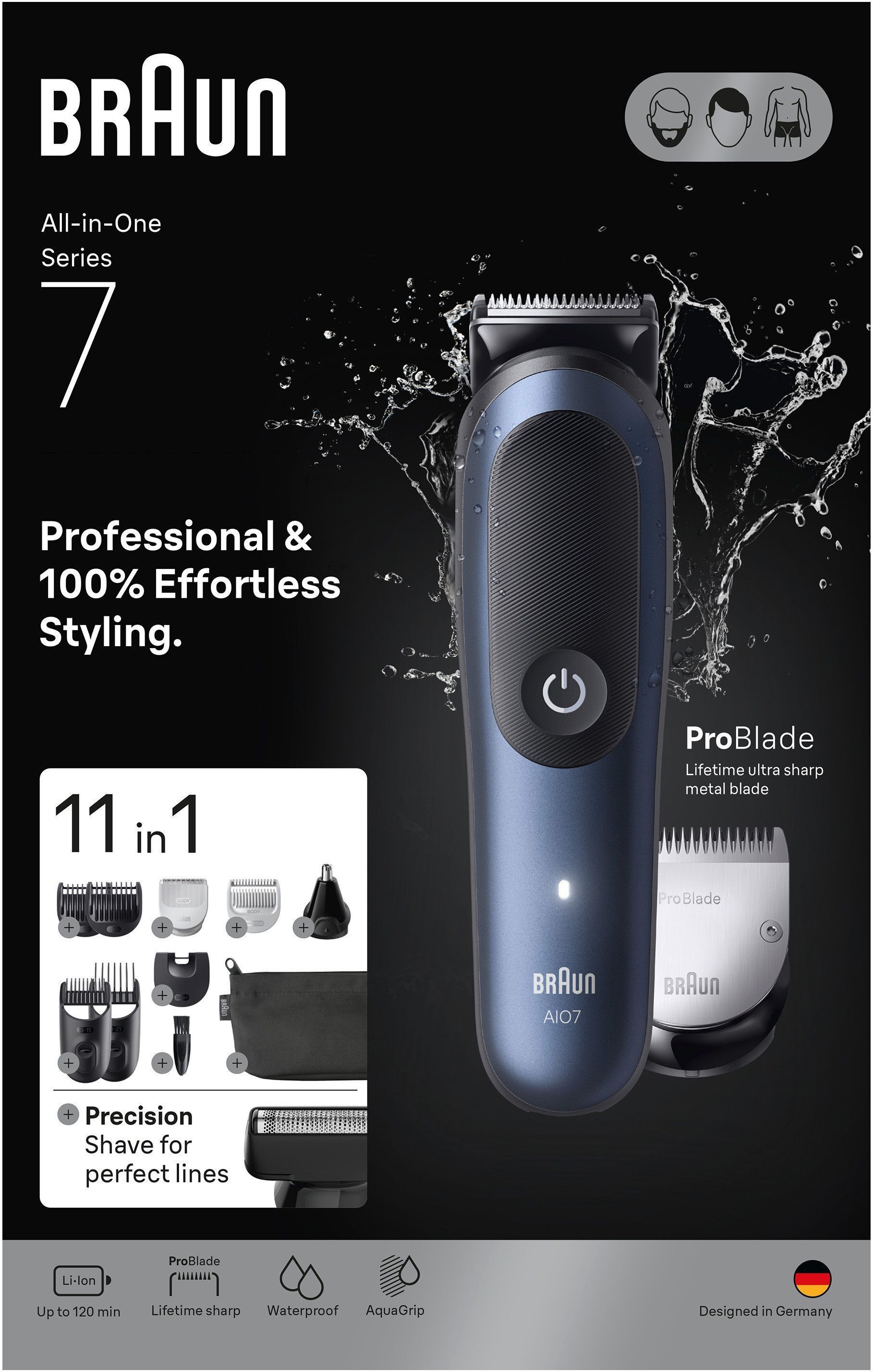 Braun Haarschneider »Series 7 AIO7540 - Golden Ribbon« 6 Aufsätze Bis zu 120 Min Akkulaufzeit, 40 Längeneinstellungen, Wasserdicht