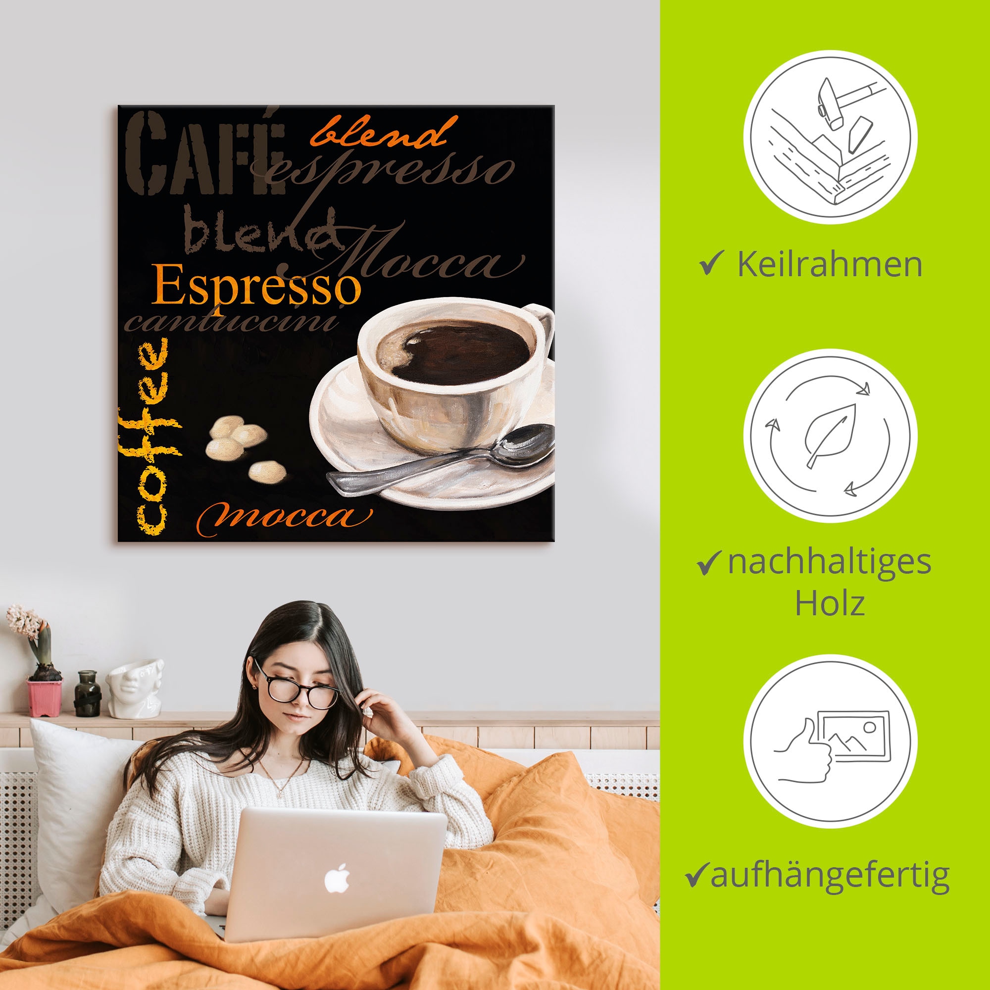 Artland Wandbild »Espresso - Kaffee«, Kaffee Bilder, (1 St.), als Alubild, Outdoorbild, Leinwandbild in verschied. Größen