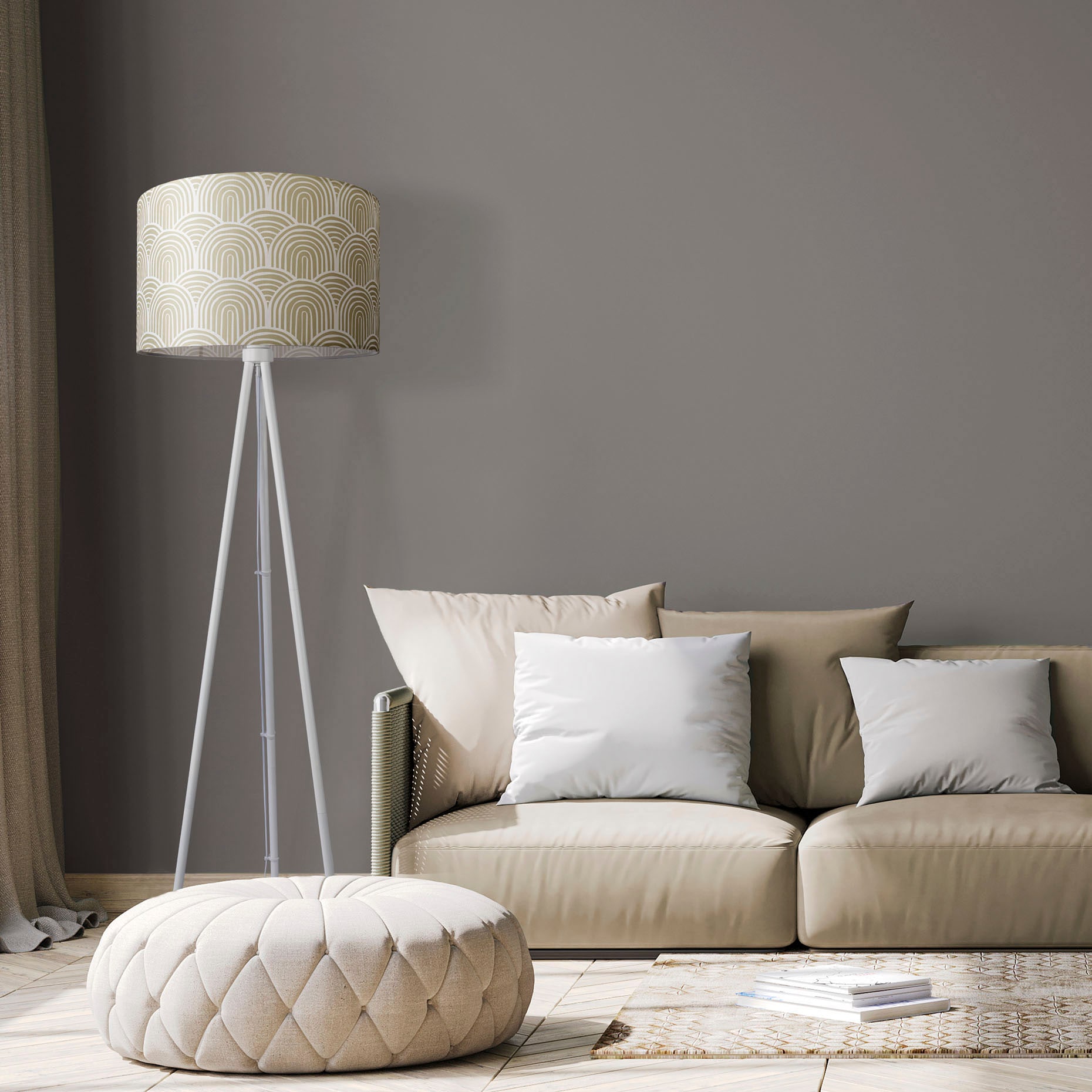 Paco Home Stehlampe »Trina Pillar«, Leuchtmittel E27 | ohne Leuchtmittel, Wohnzimmer Stehleuchte Dreibein Stativ Mit Stoffschirm Uni Modern