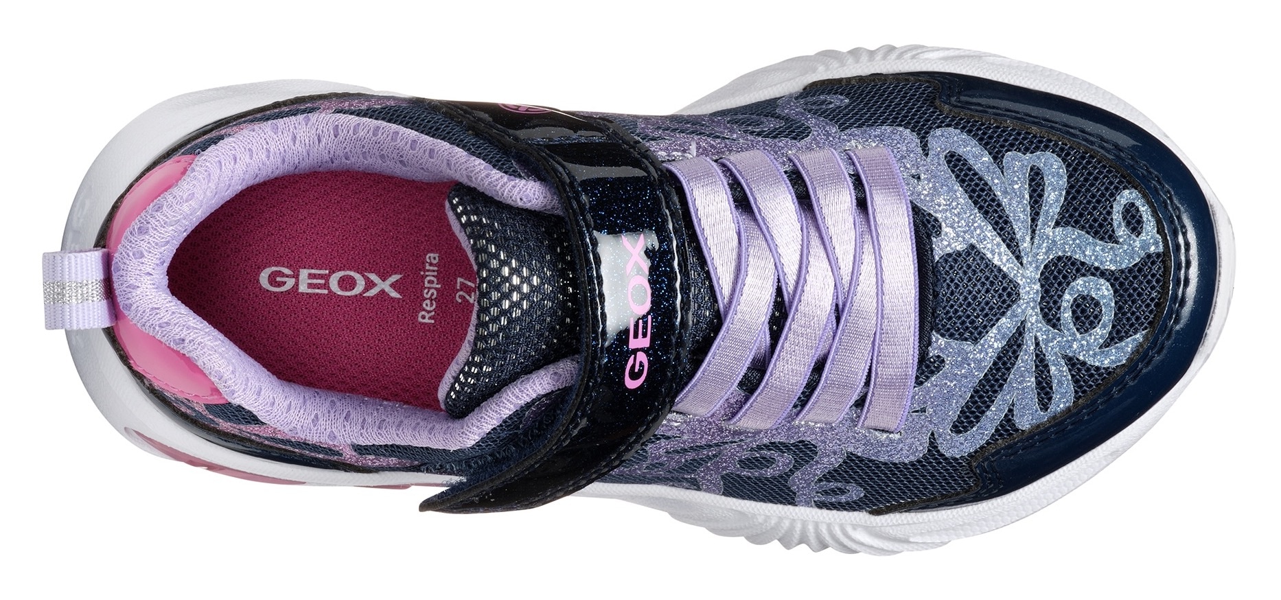 Geox Sneaker »J ASSISTER GIRL Blinkschuh«, Klettschuh mit bunt glitzerndem Schleifchen Muster und Blinkfunktion