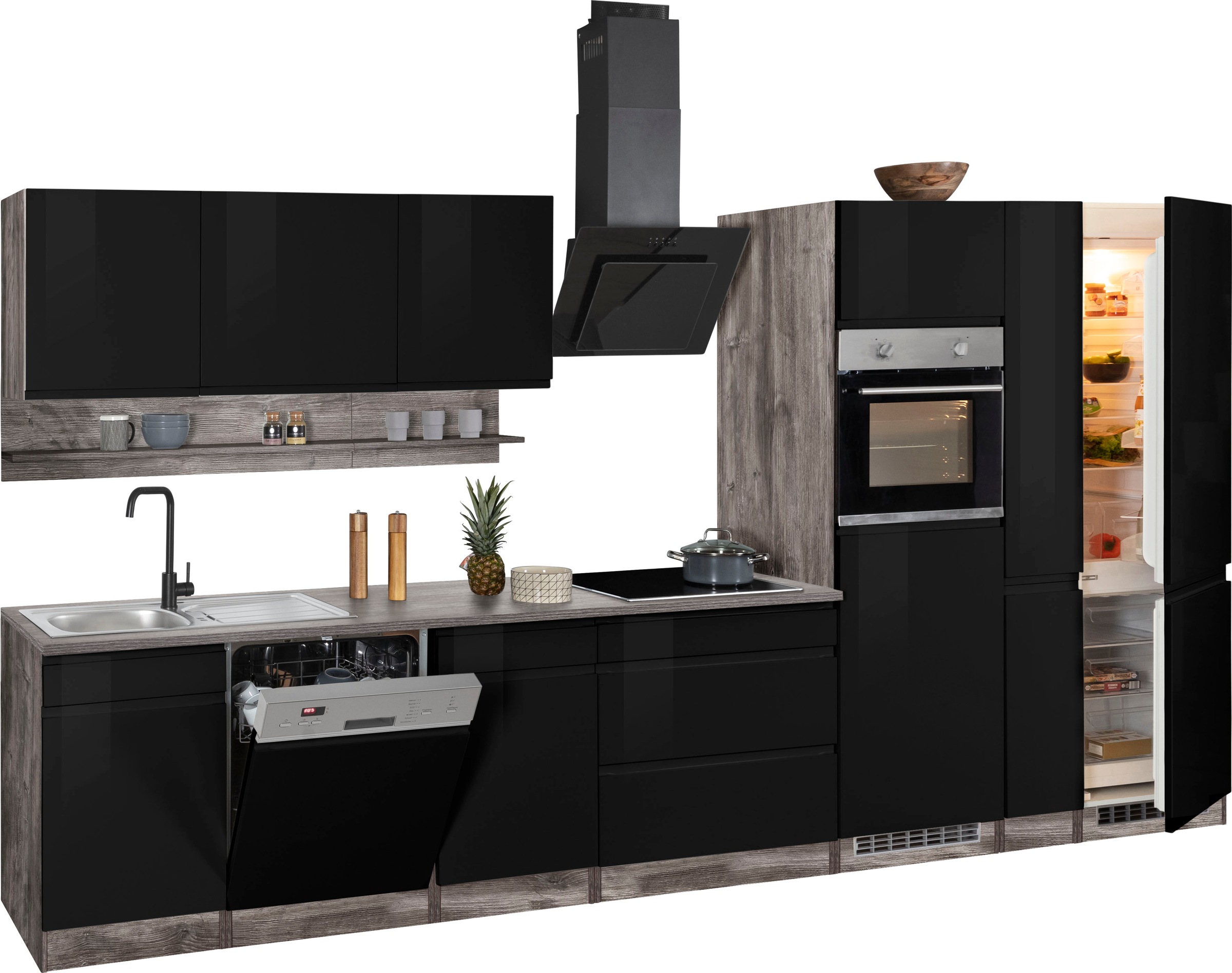 HELD MÖBEL Küchenzeile »Virginia«, Breite 390 cm, mit Glaskeramik-oder Induktionskochfeld