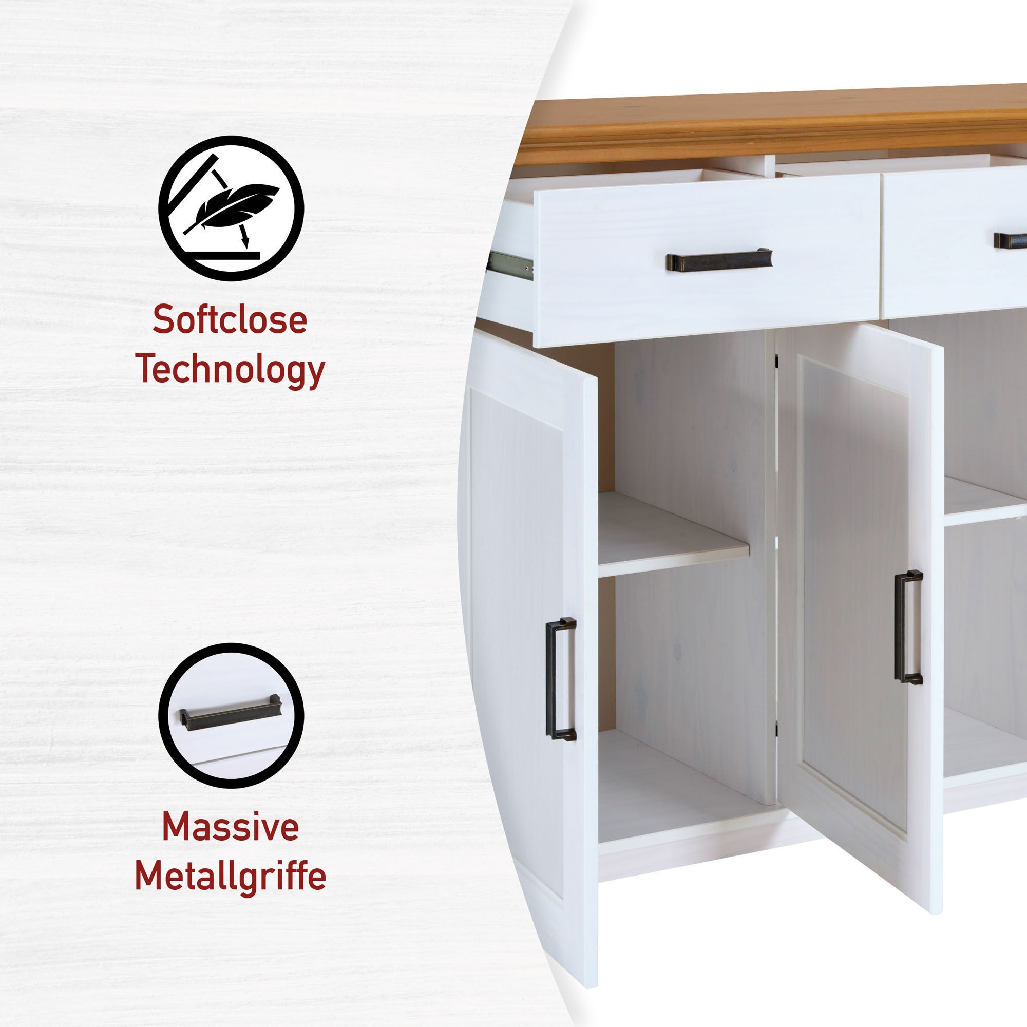 Inter Link Sideboard »Sideboard Maluno« 1 Stk. tlg. Kiefer Massiv, Soft-Close, Stauraum, BxTxH: ca. 166,4 x 48,3 x 104 cm