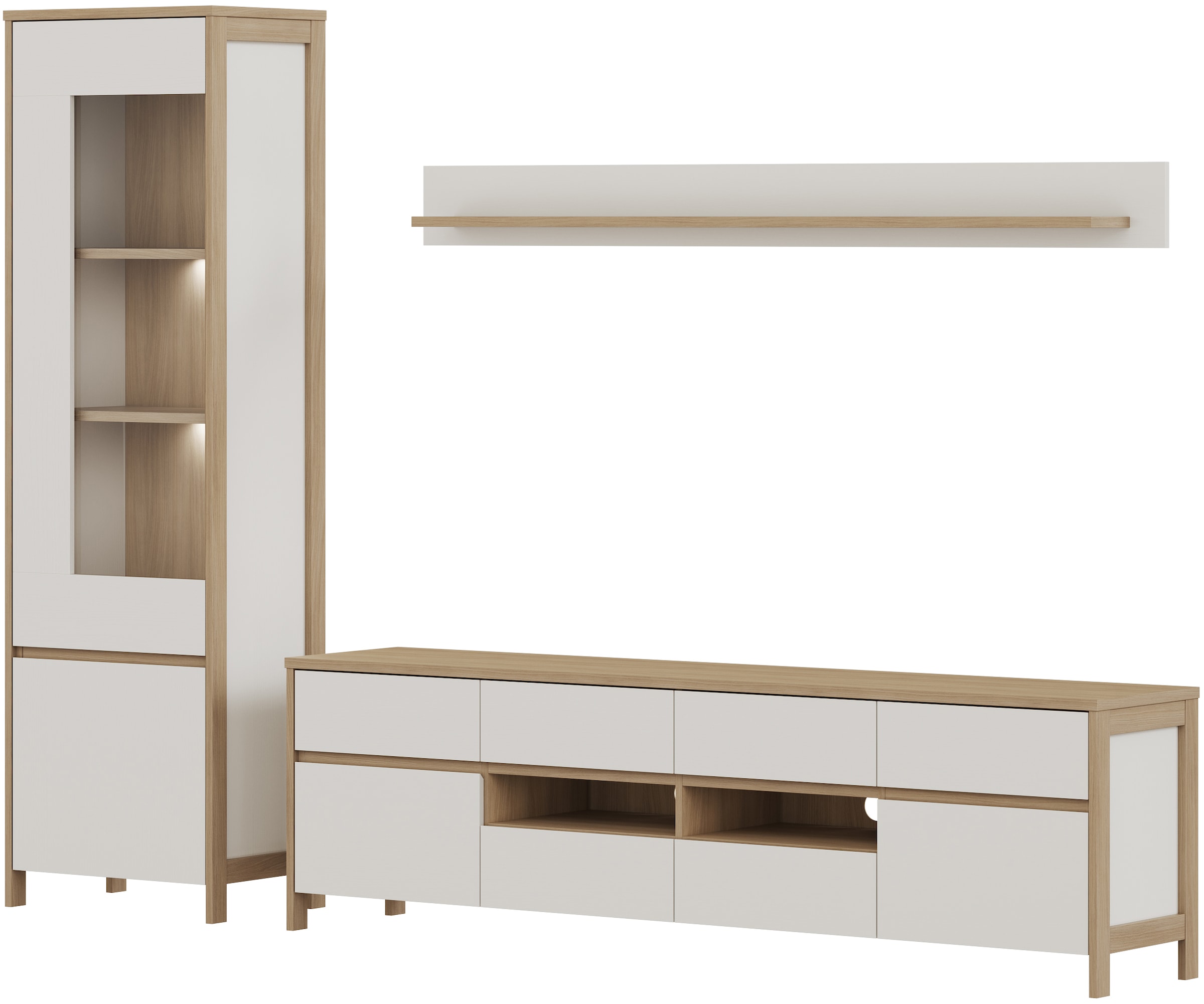 Home affaire Wohnwand »Stranda, moderne Anbauwand, Komplettset im Scandi-Style«, (3 St.), enthält Vitrine, Lowboard und Wandboard, 270 cm breit