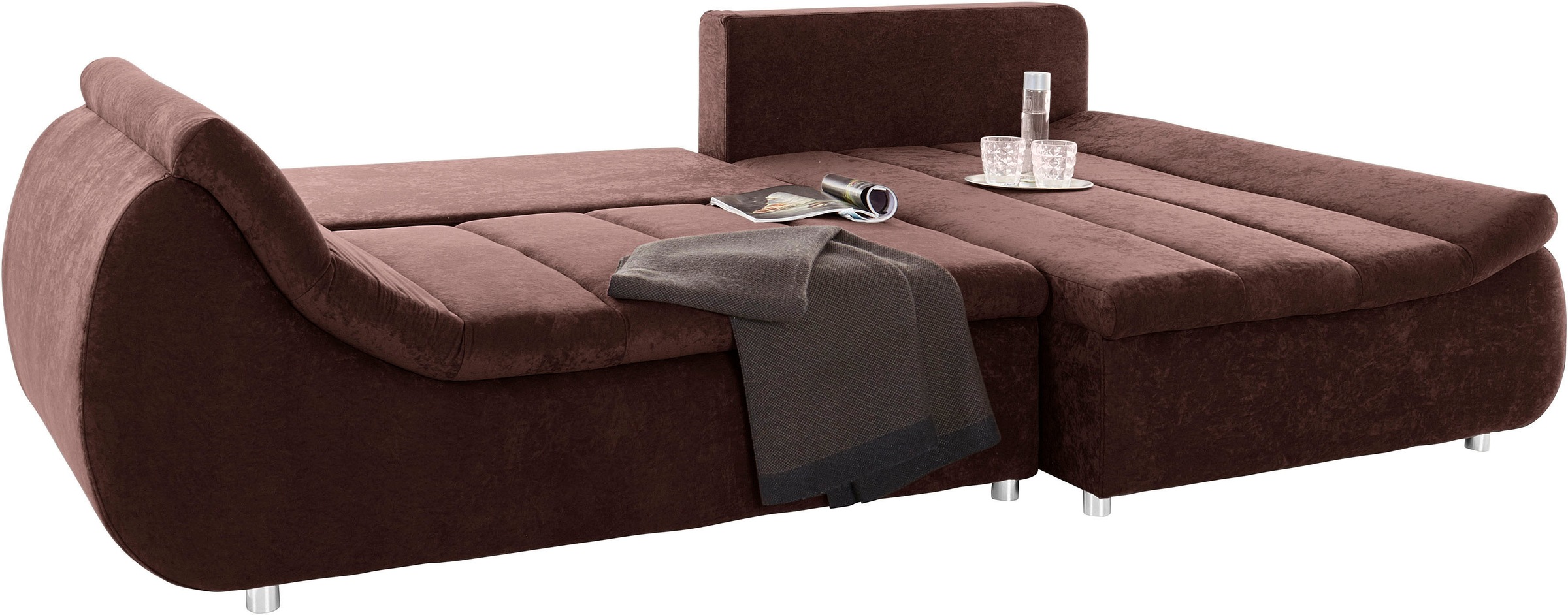 INOSIGN Ecksofa »Imola, elegant und modern, aktuelle Steppung im Sitz, bequem, L-Form«, frei im Raum stellbar, wahlweise mit Bettfunktion und Bettkasten
