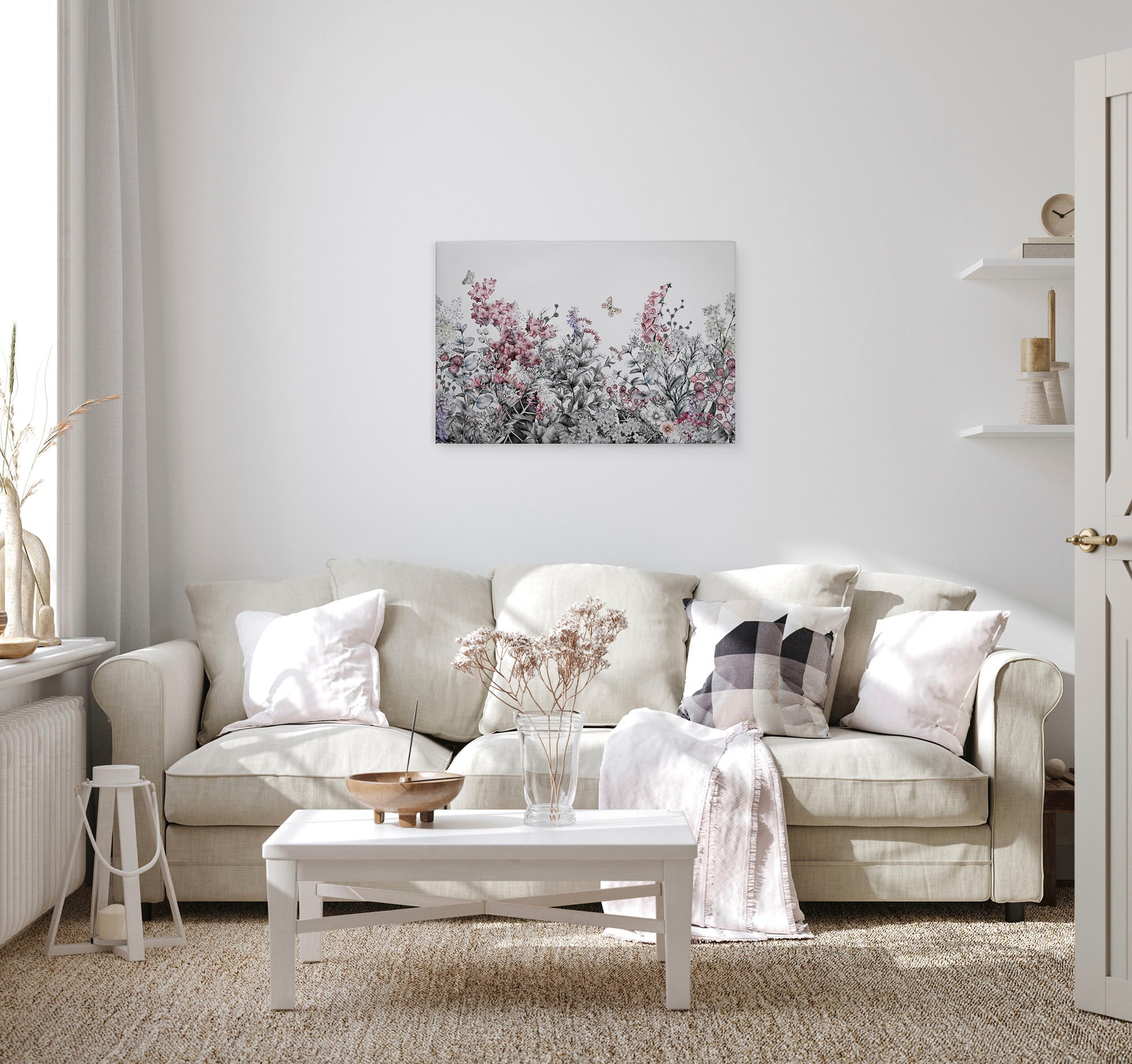 A.S. Création Leinwandbild »Flower Painting«, Kunst-Blumen-Kinder, (1 St.), Landhaus Keilrahmen Blumen Leinwand-Bild Wohnzimmer modern Wandbild