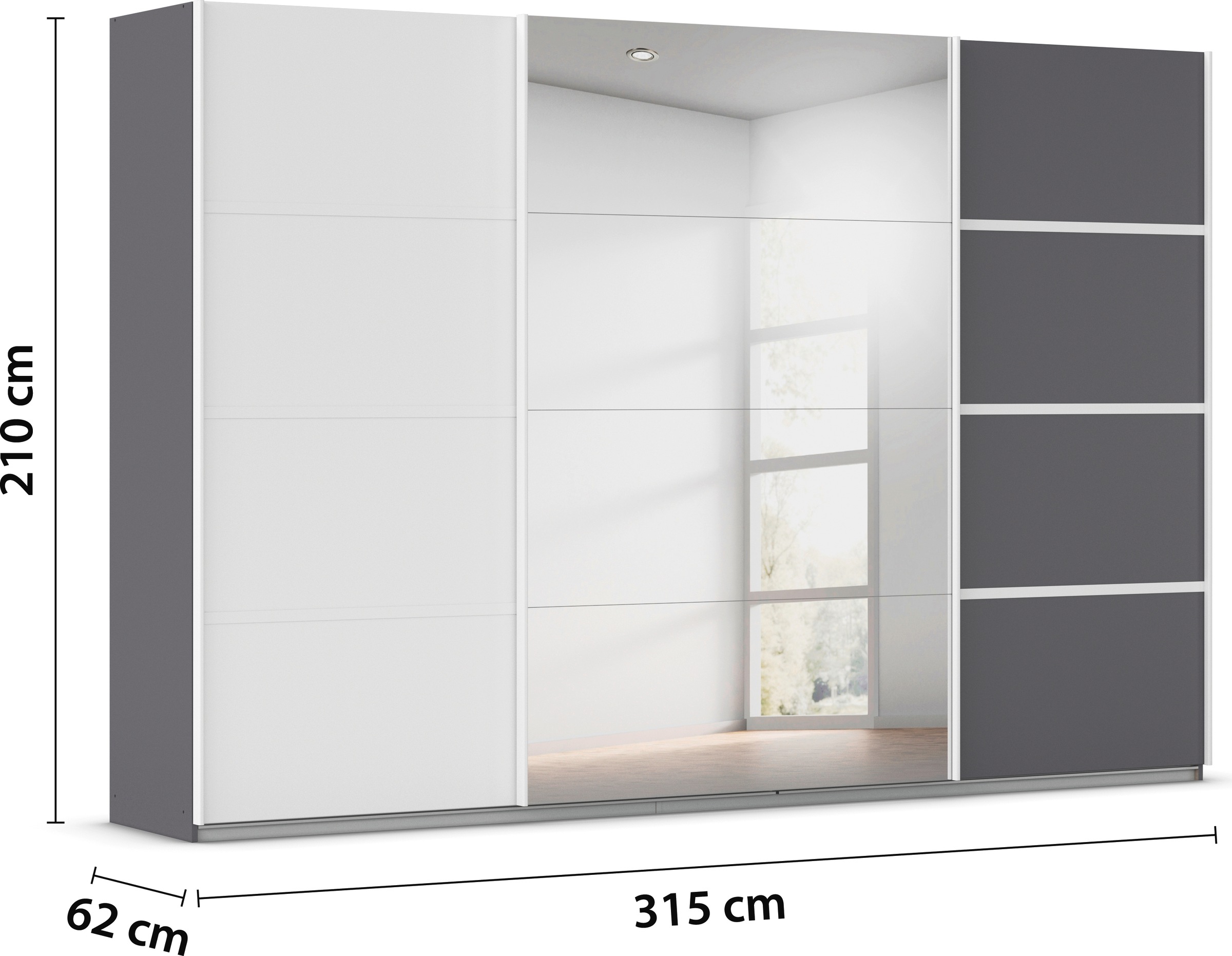 rauch Kleiderschrank »Schwebetürenschrank OTTO´s Choice Garderobe Schrank TOP ANGEBOT Avola«, (in 3 verschiedenen Ausstattungen BASIC/CLASSIC/PREMIUM inkl. Spiegel), mit eleganten Zierleisten in Chrom, Schwarz oder Weiß MADE IN GERMANY